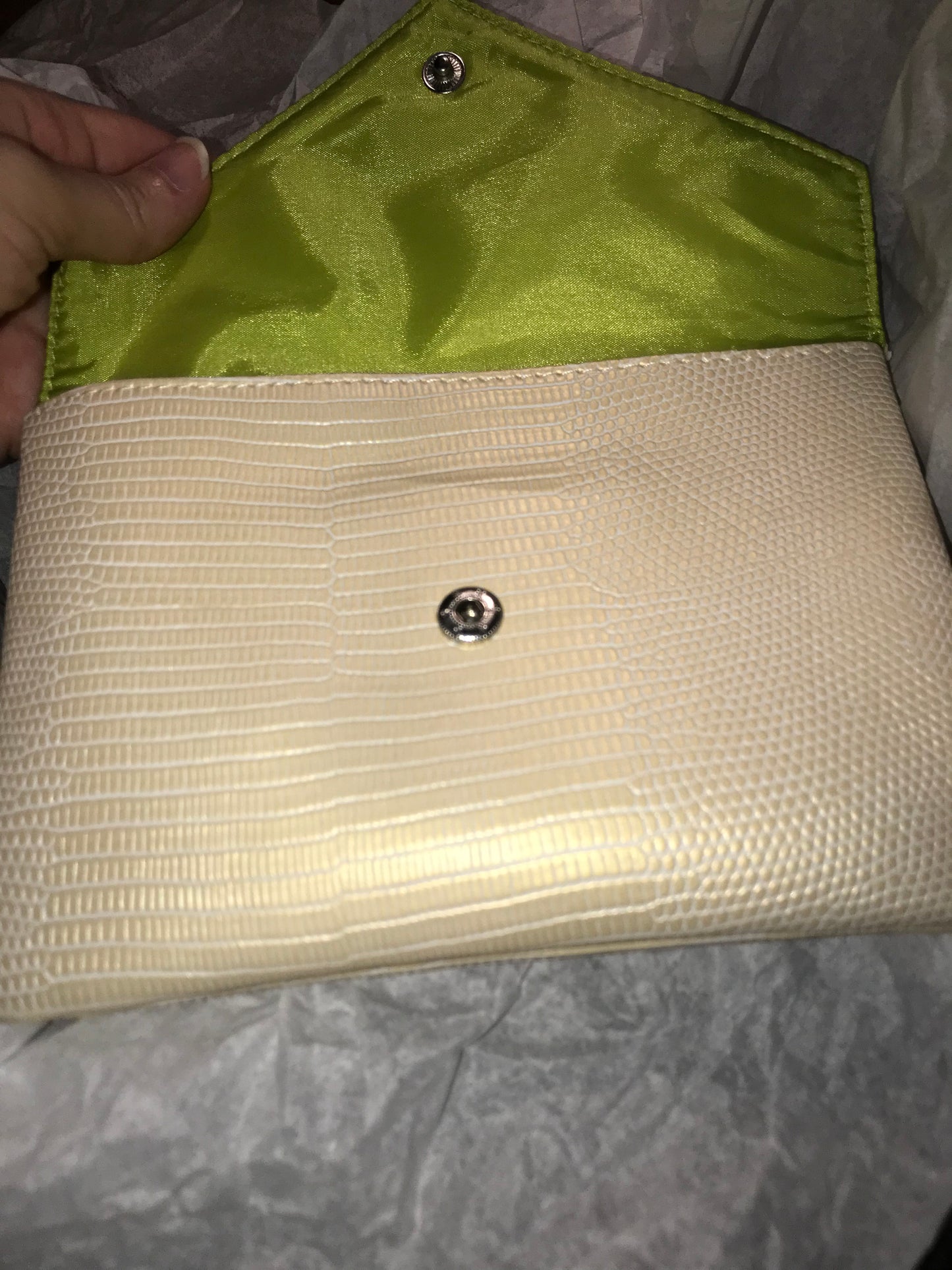Beige faux snakeskin envelope bag, August Ipsy Glambag Makeup Bag