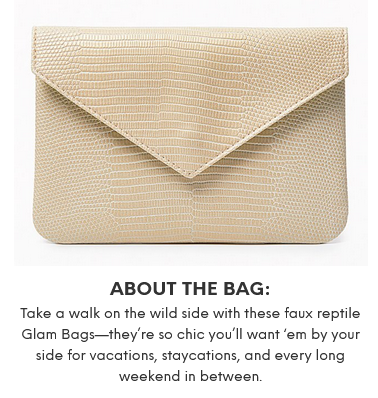 Beige faux snakeskin envelope bag, August Ipsy Glambag Makeup Bag