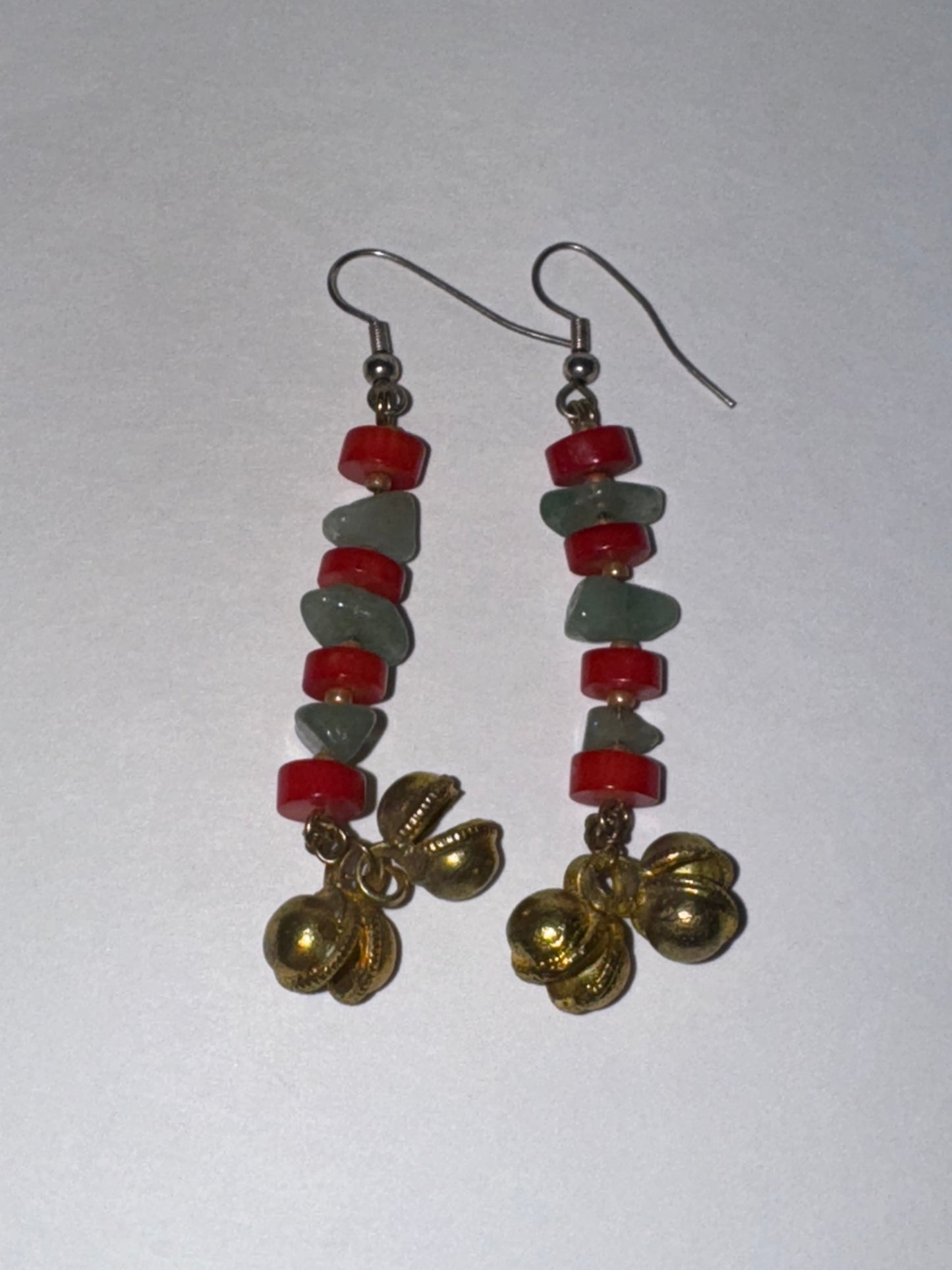 Aventurine and Red Coral Dangle Earrings