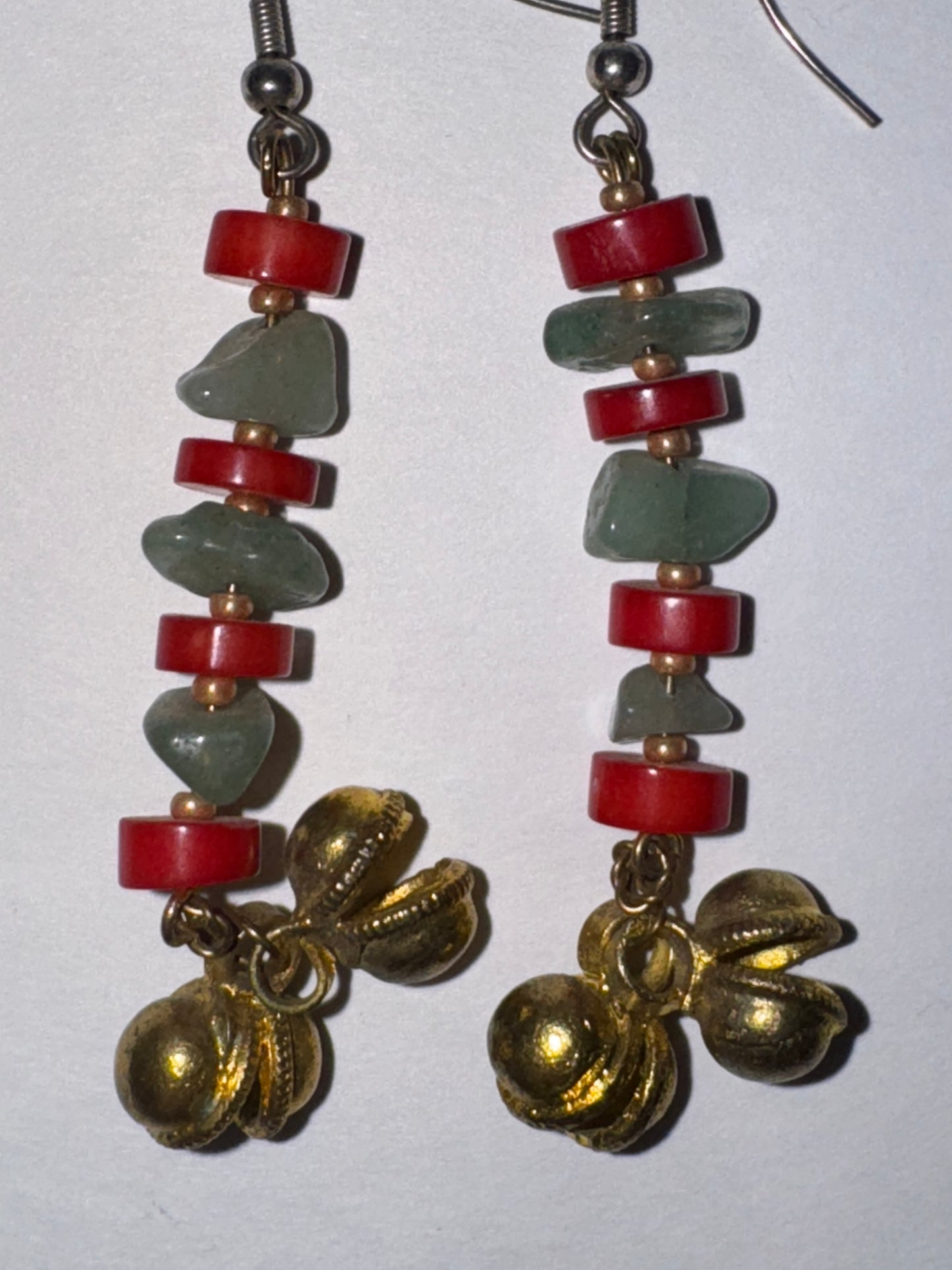 Aventurine and Red Coral Dangle Earrings
