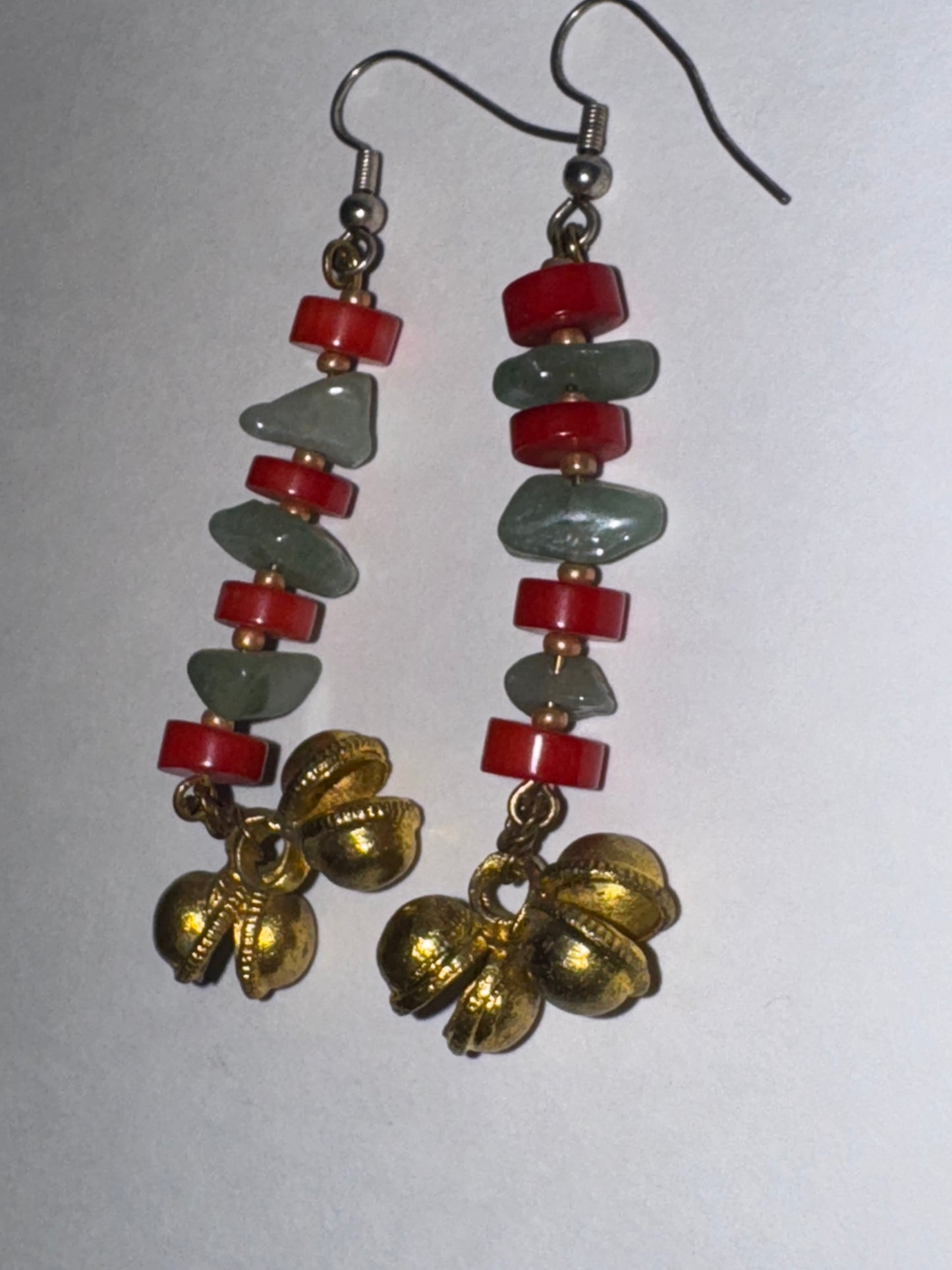 Aventurine and Red Coral Dangle Earrings