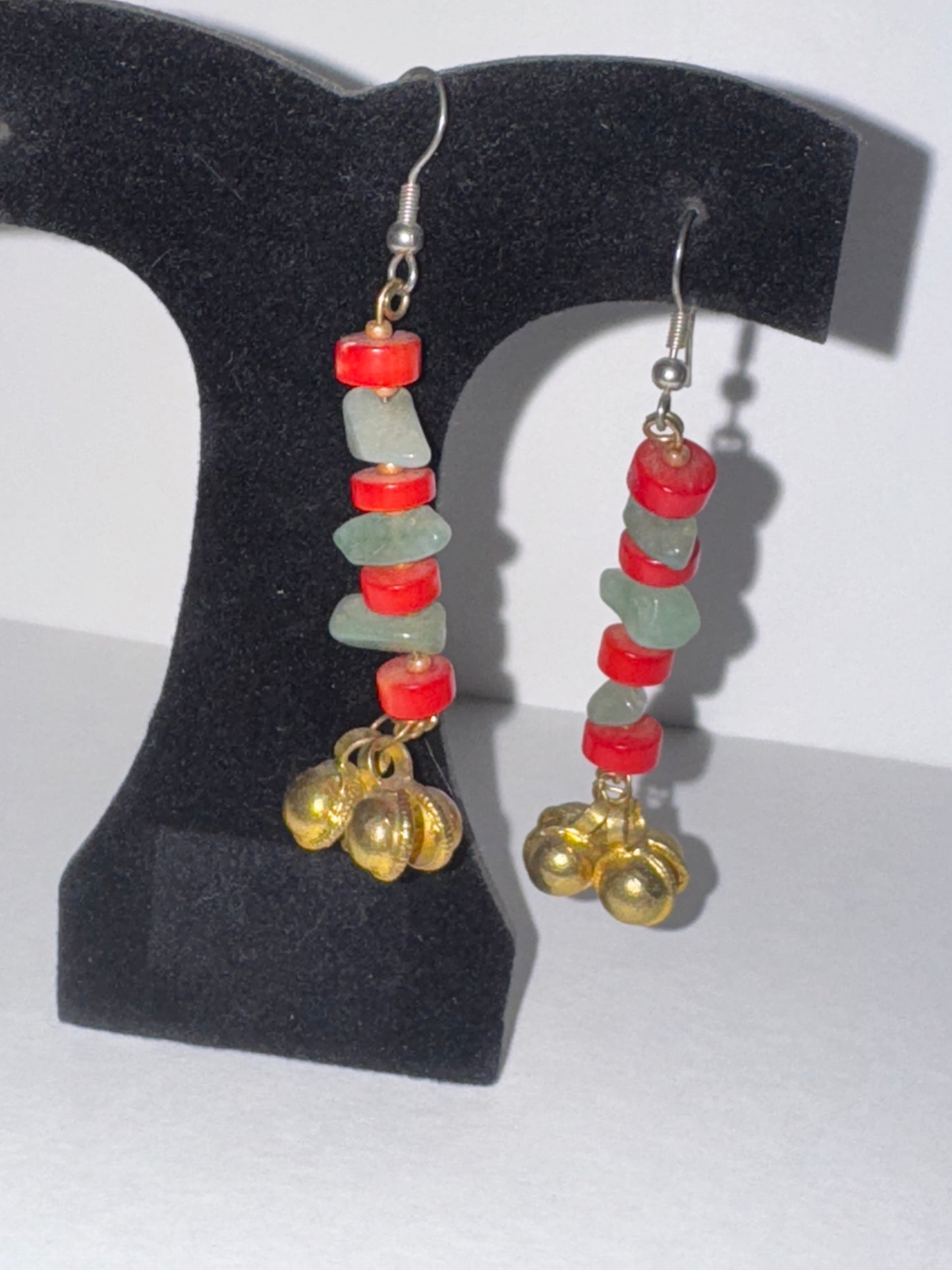 Aventurine and Red Coral Dangle Earrings