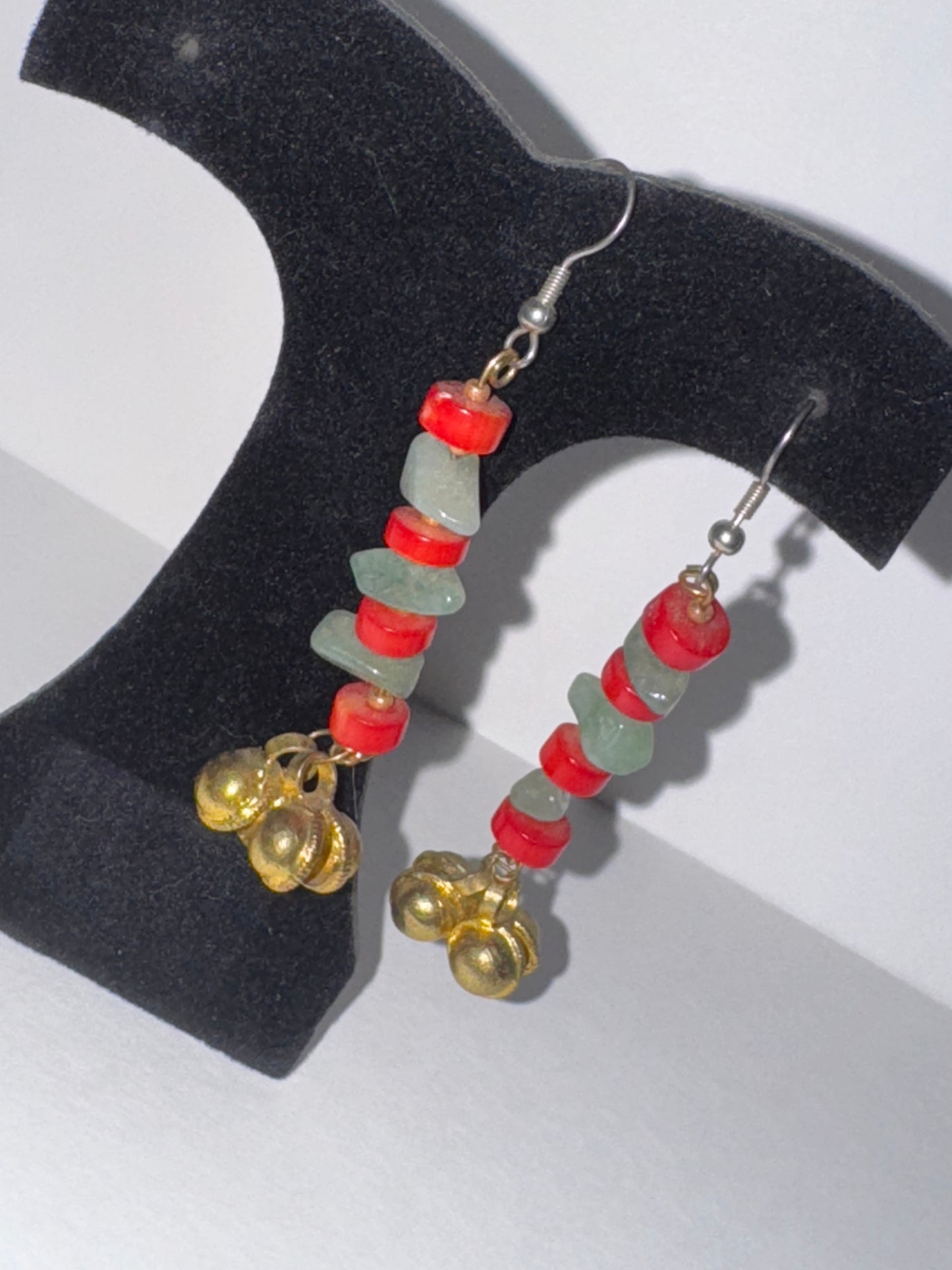 Aventurine and Red Coral Dangle Earrings