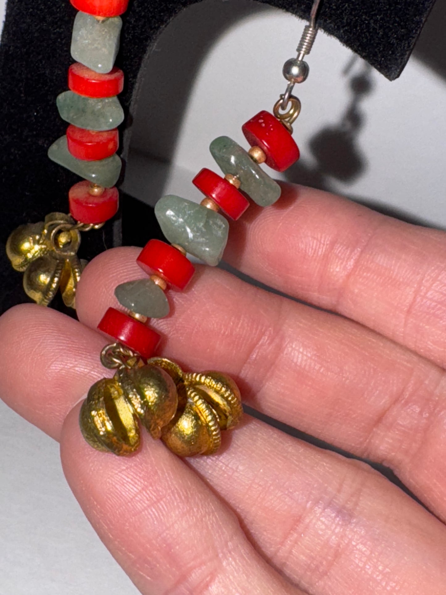 Aventurine and Red Coral Dangle Earrings