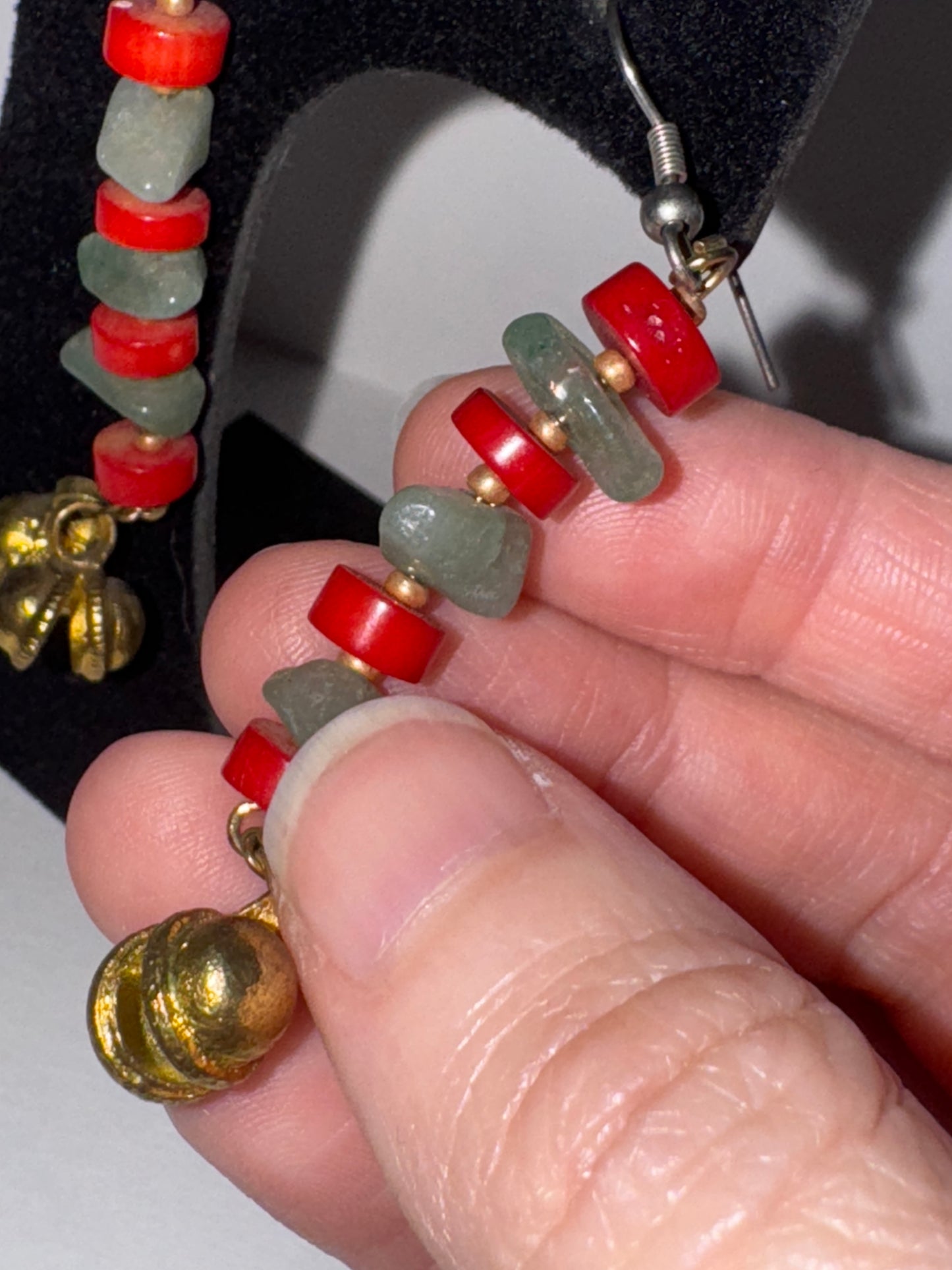 Aventurine and Red Coral Dangle Earrings