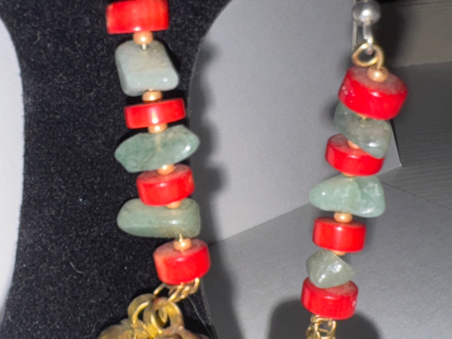 Aventurine and Red Coral Dangle Earrings