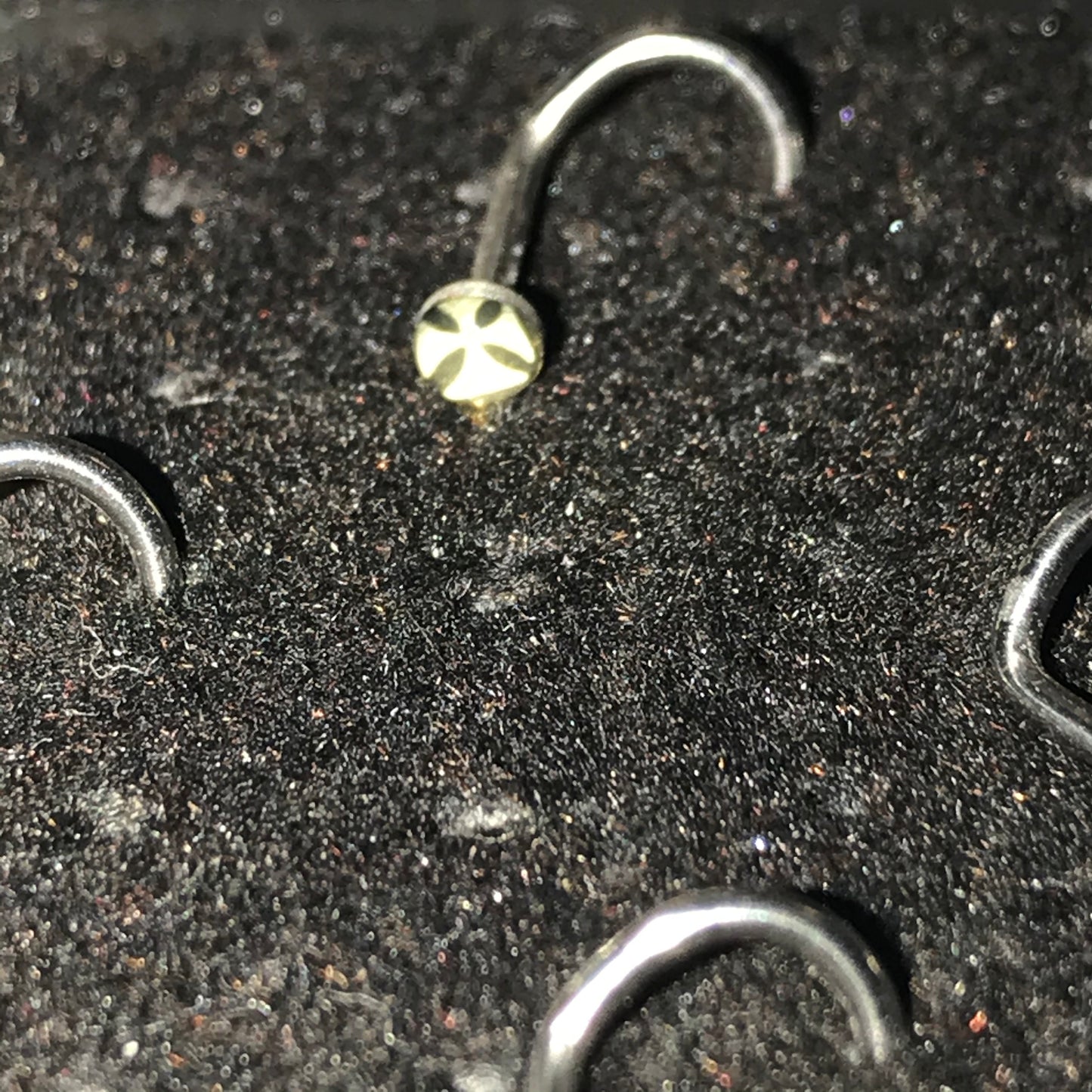 Black with White Iron Cross 18 Gauge C-shaped Nose Ring