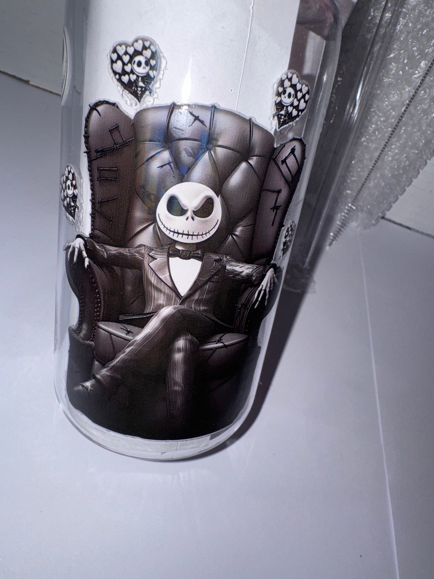 Halloween Black Leather Chair Themed 16 Oz Plastic Cup, Black and White Theme