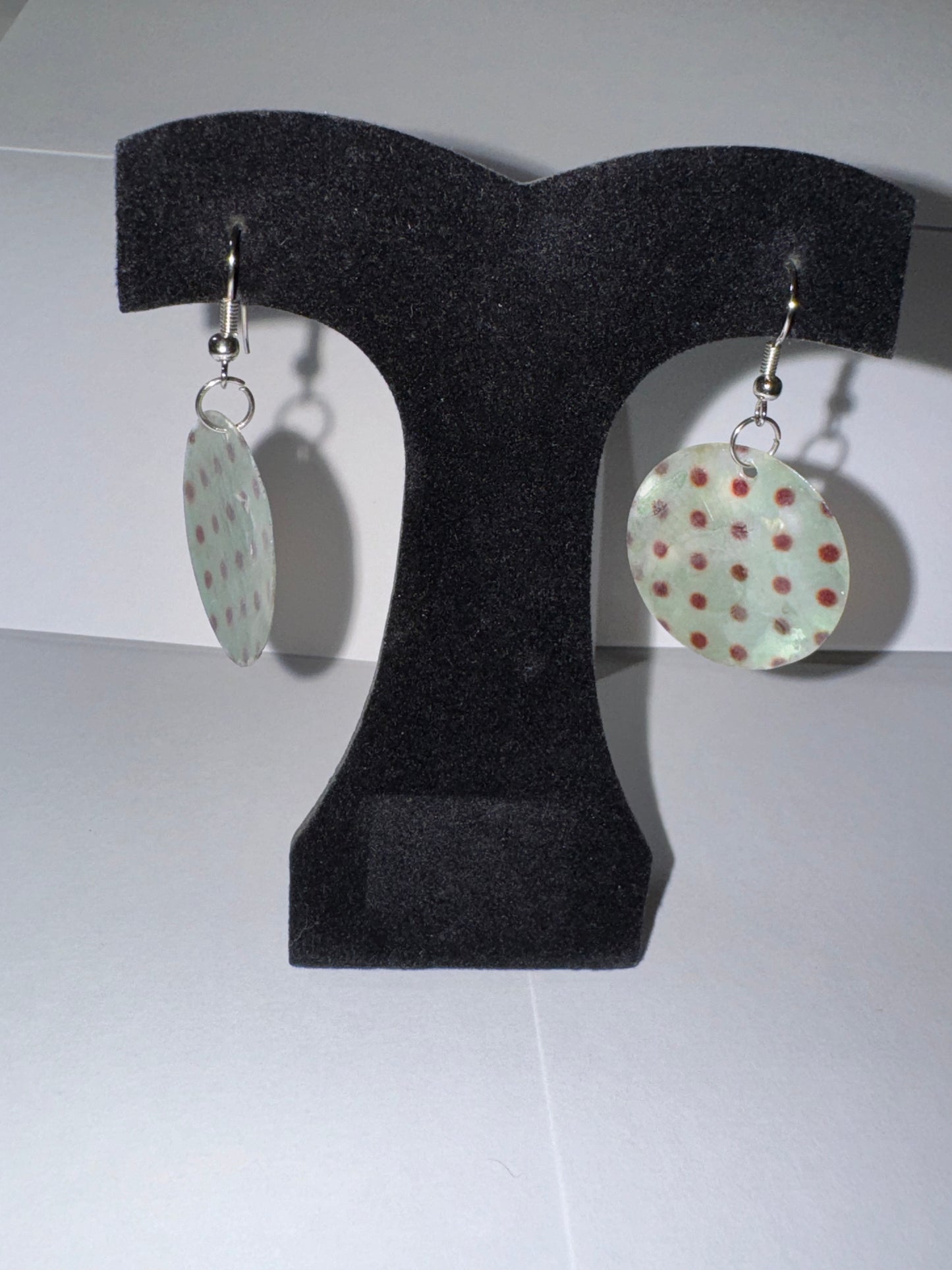 Round Blue and Brown Capiz Shell Dangle Earrings
