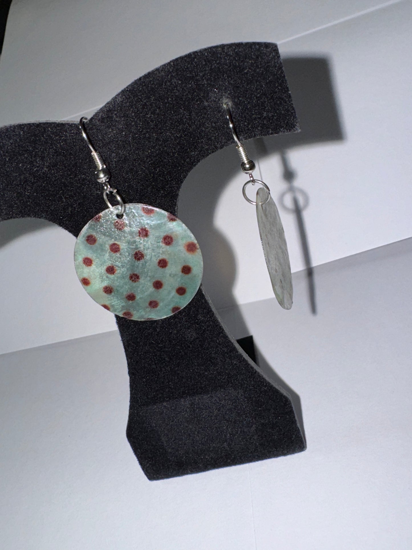 Round Blue and Brown Capiz Shell Dangle Earrings