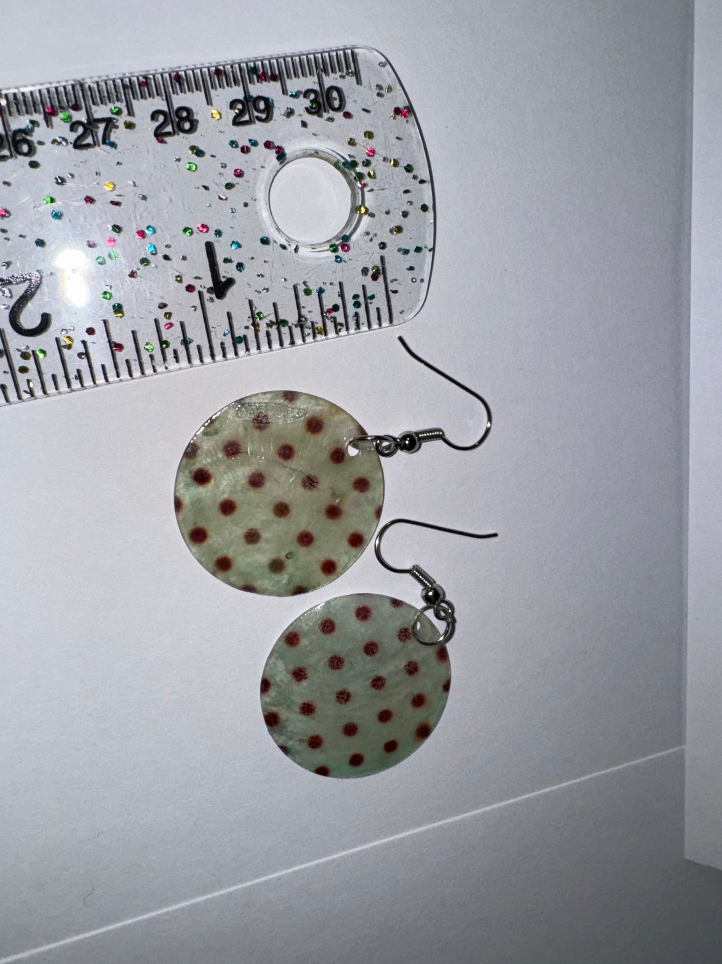 Round Blue and Brown Capiz Shell Dangle Earrings