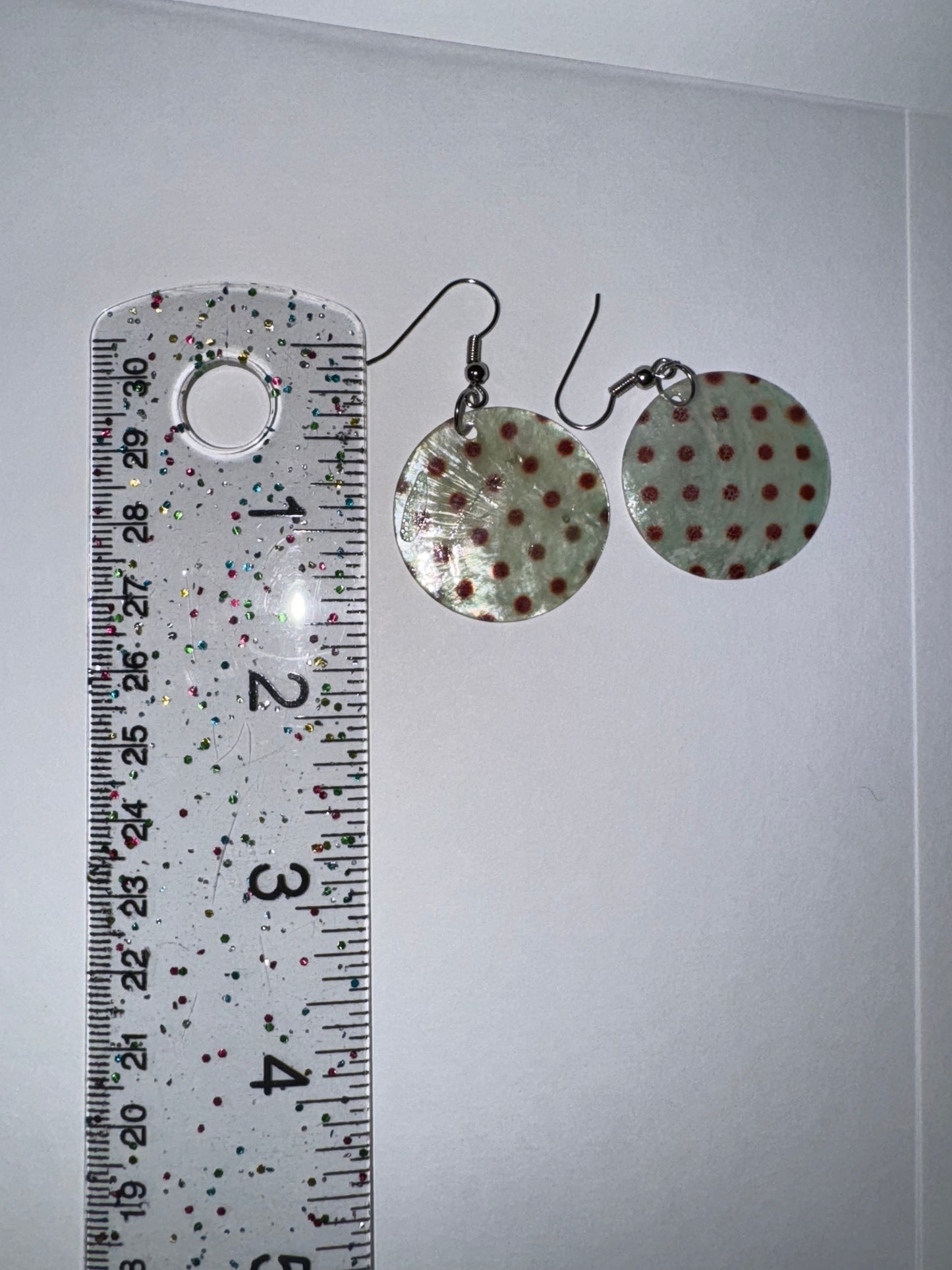 Round Blue and Brown Capiz Shell Dangle Earrings