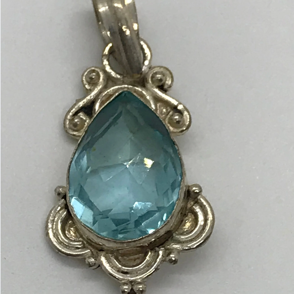 Sterling Silver Swiss Blue Topaz Teardrop Pendant