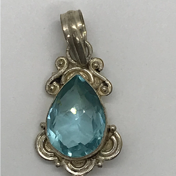 Sterling Silver Swiss Blue Topaz Teardrop Pendant