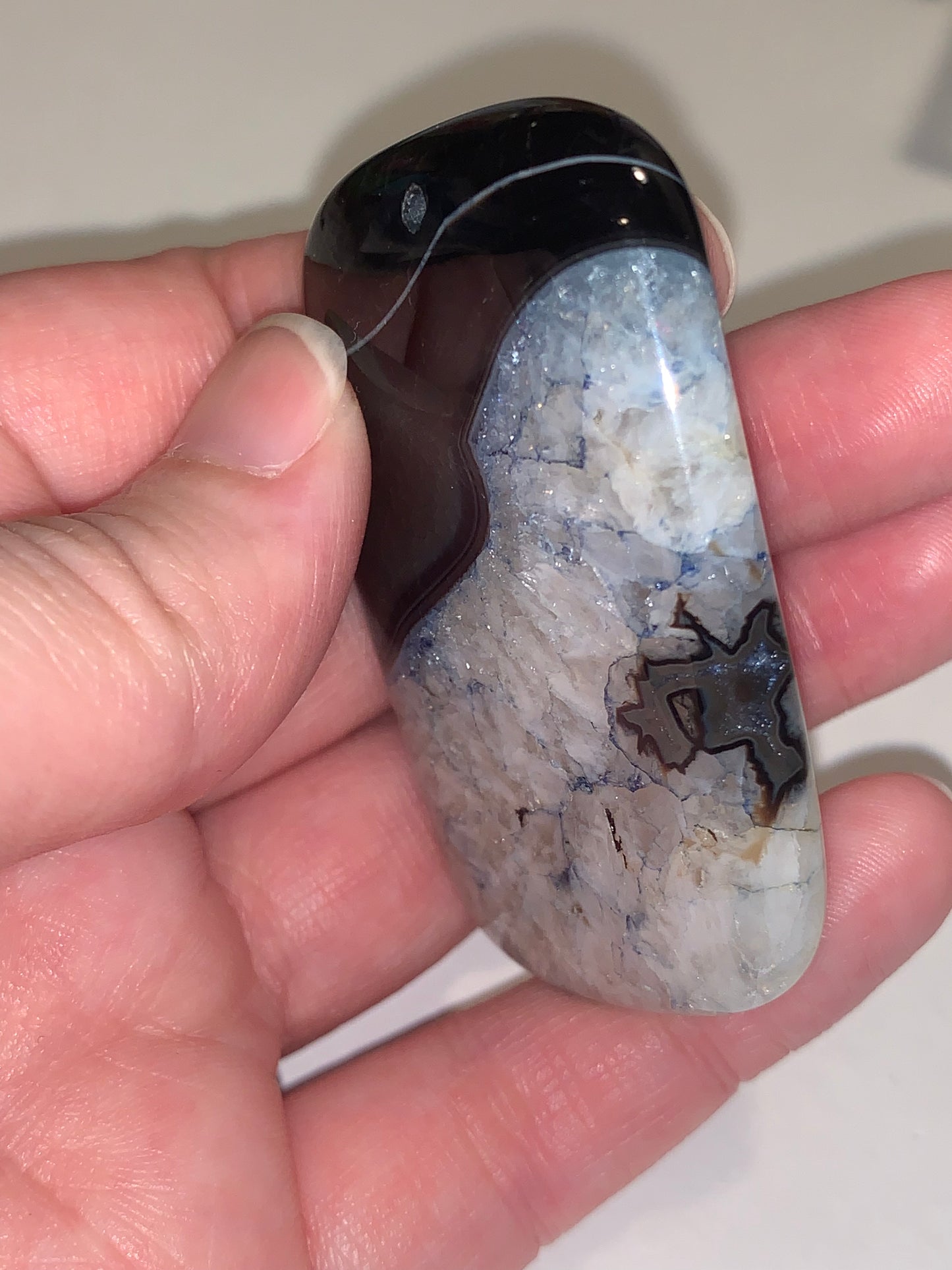 Blue and Black Smooth Druzy Quarts Rectangle Focal