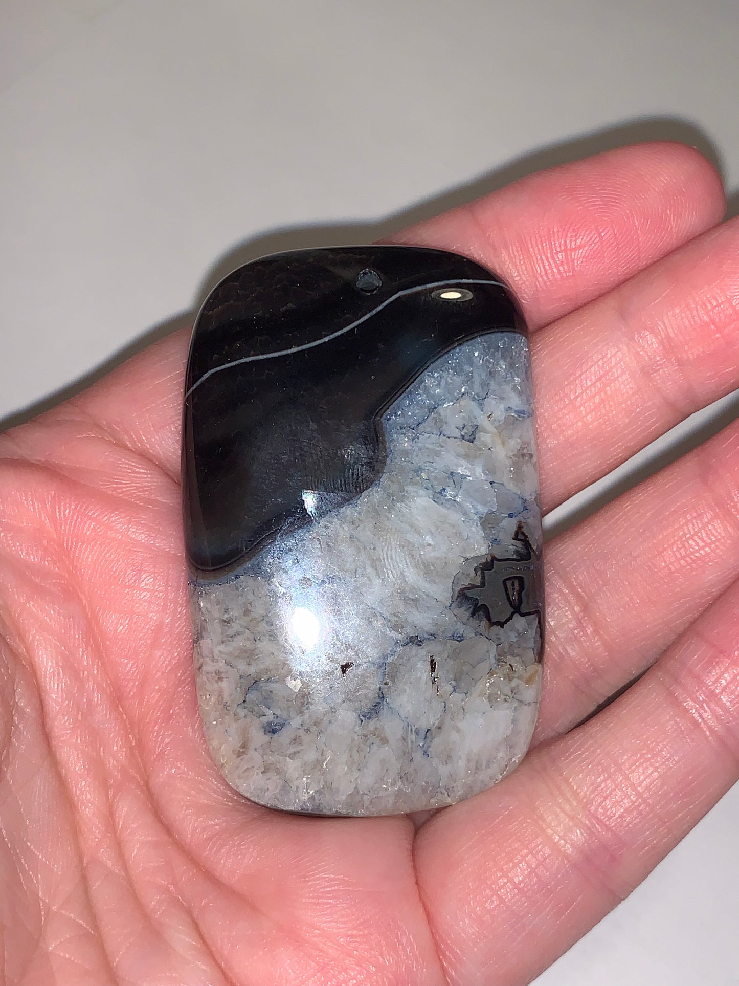Blue and Black Smooth Druzy Quarts Rectangle Focal