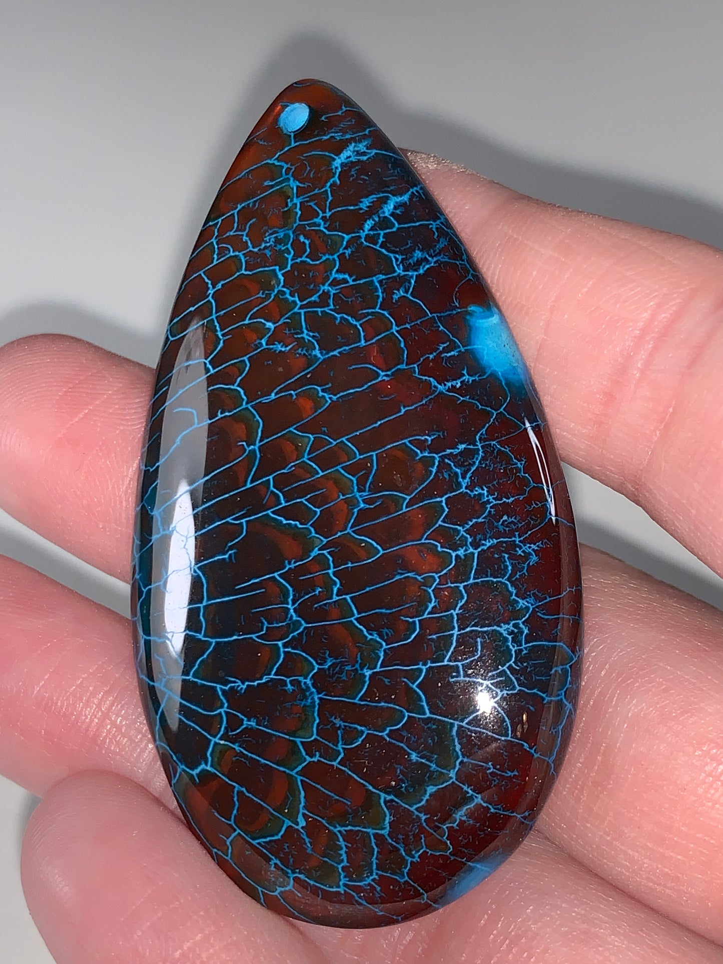 Blue and Brown Dragon Veins Agate Teardrop Pendant