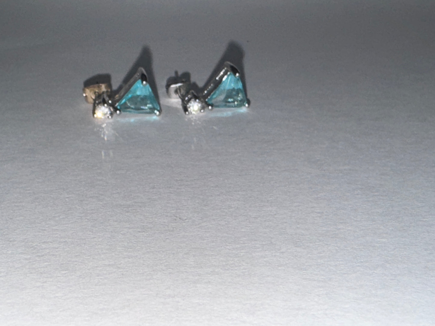 Blue and White CZ Triangle JIC Post Earrings