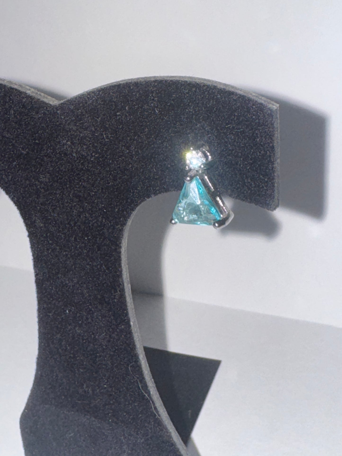 Blue and White CZ Triangle JIC Post Earrings