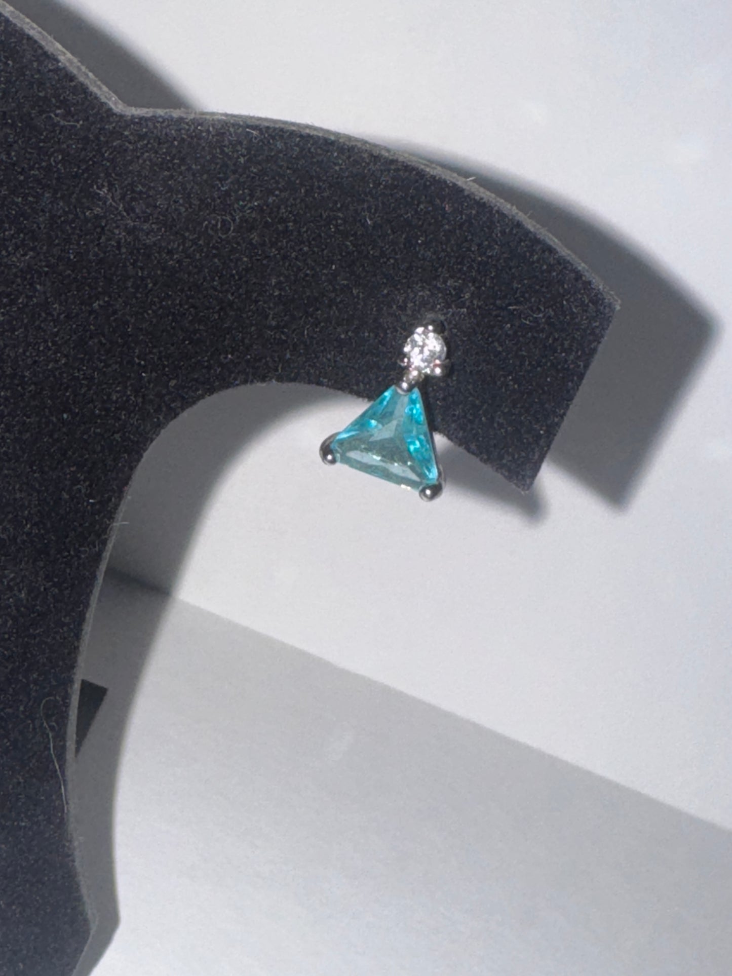 Blue and White CZ Triangle JIC Post Earrings