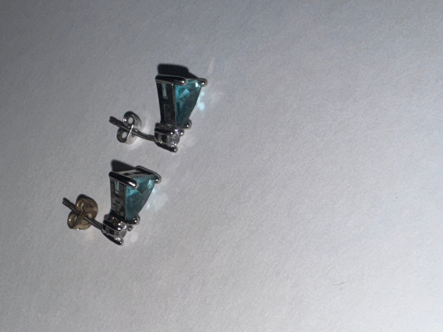 Blue and White CZ Triangle JIC Post Earrings