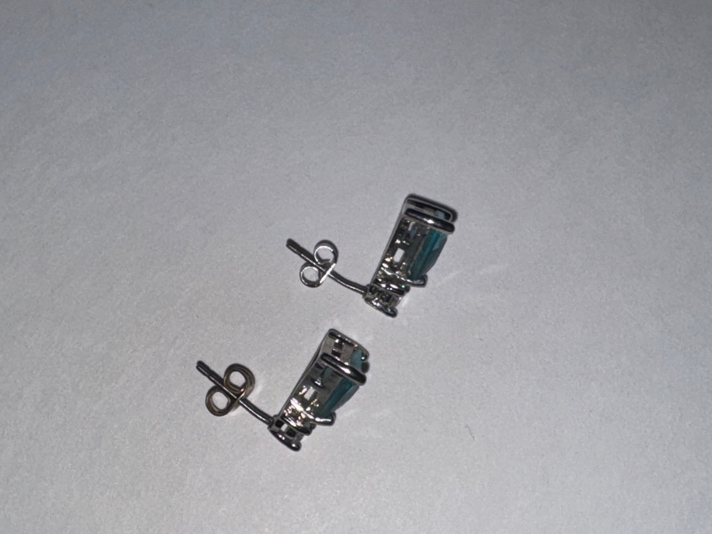 Blue and White CZ Triangle JIC Post Earrings