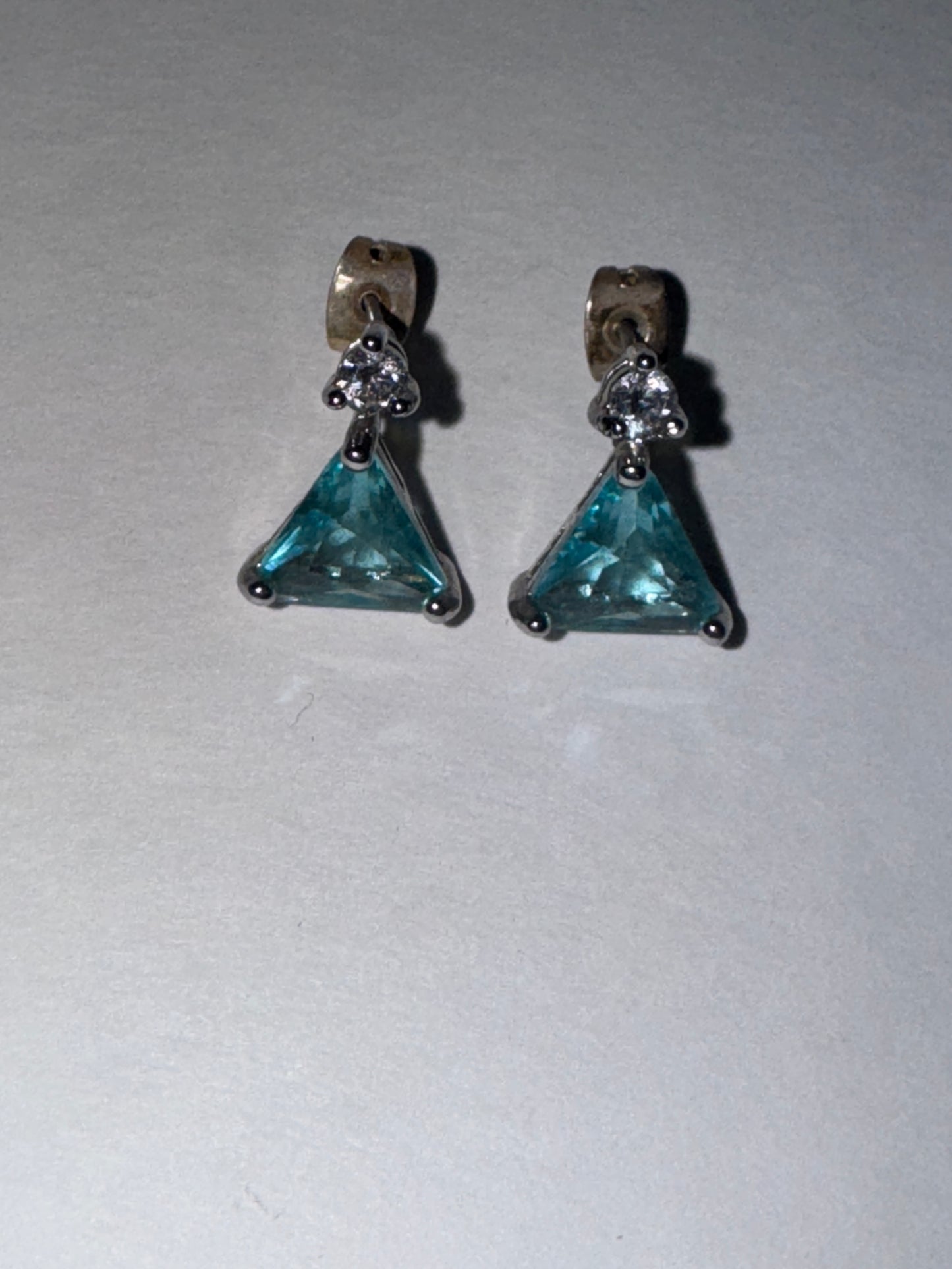 Blue and White CZ Triangle JIC Post Earrings