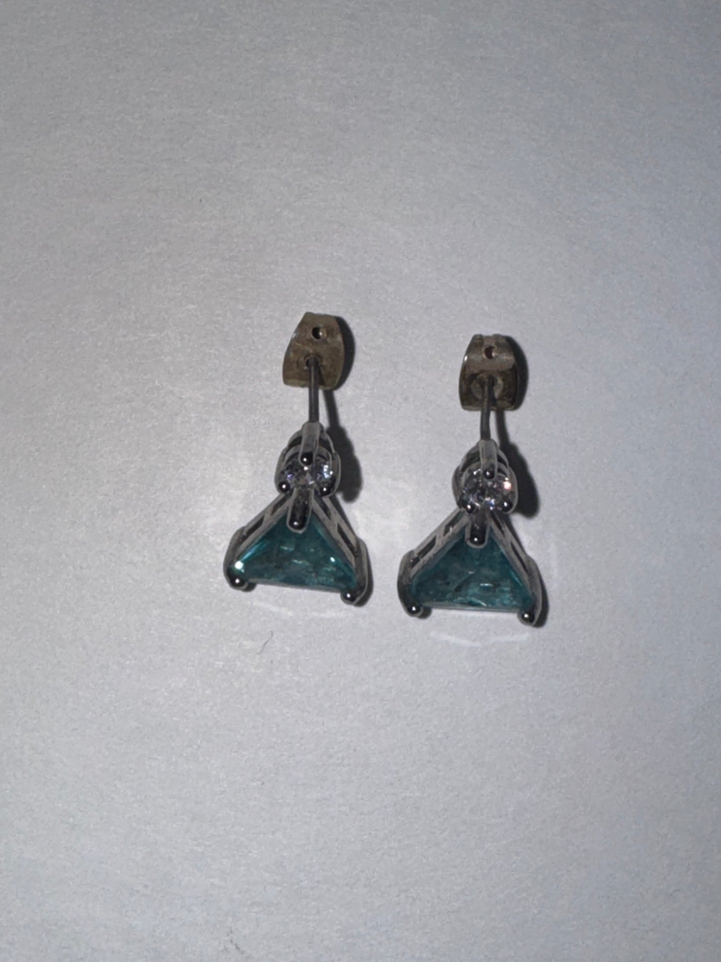 Blue and White CZ Triangle JIC Post Earrings