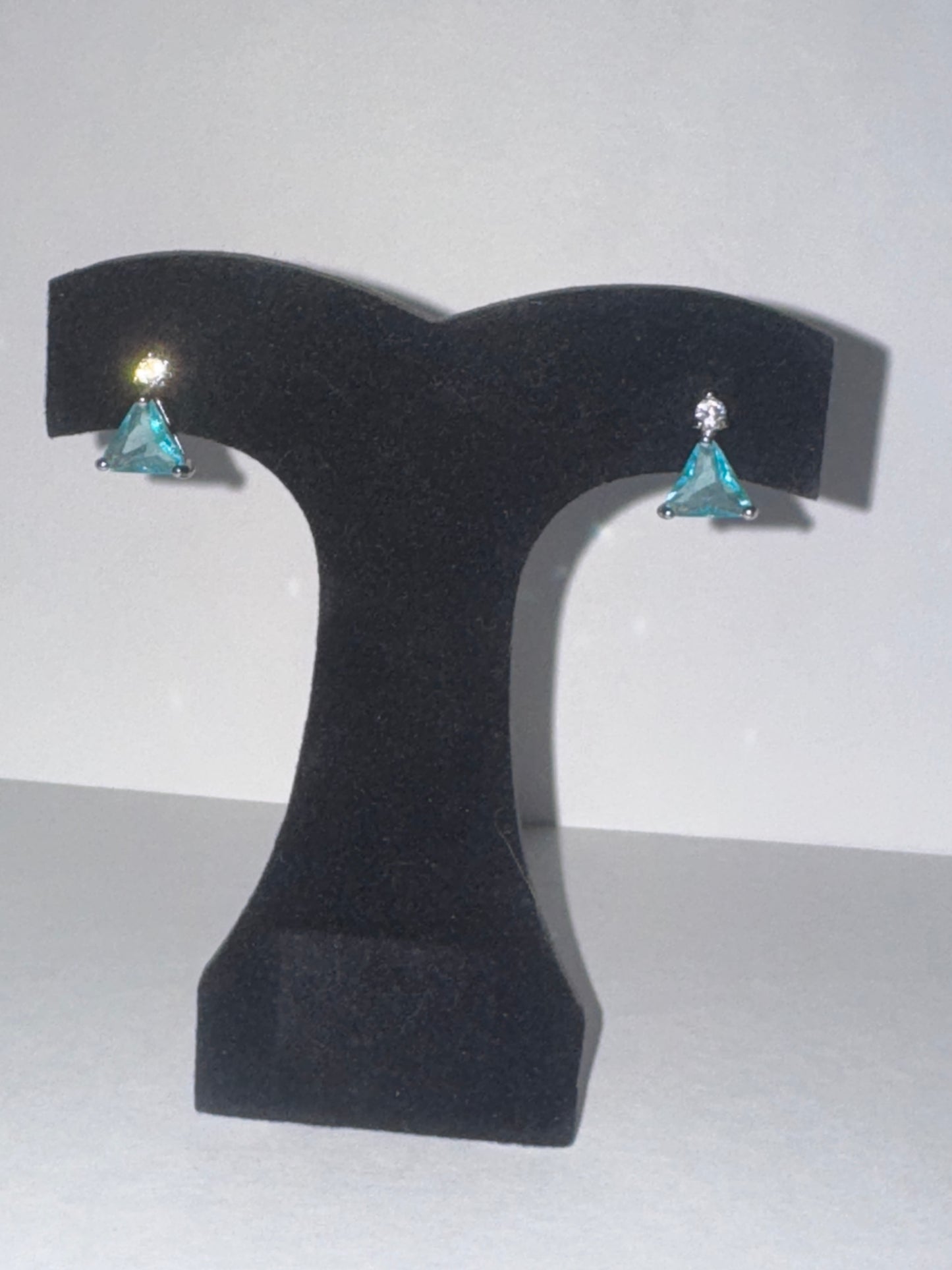 Blue and White CZ Triangle JIC Post Earrings