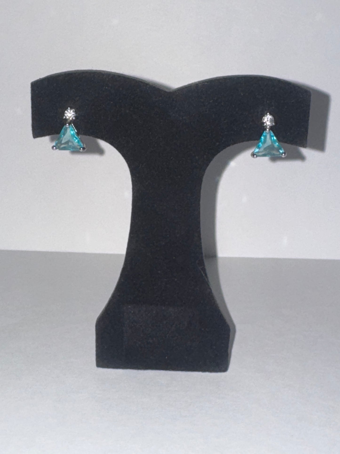 Blue and White CZ Triangle JIC Post Earrings