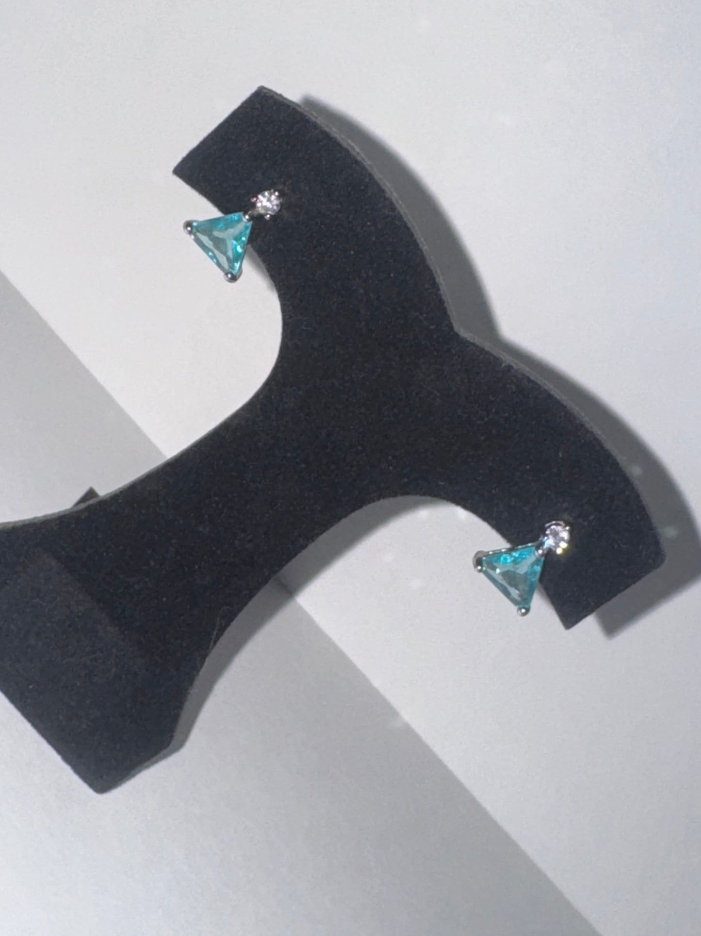 Blue and White CZ Triangle JIC Post Earrings