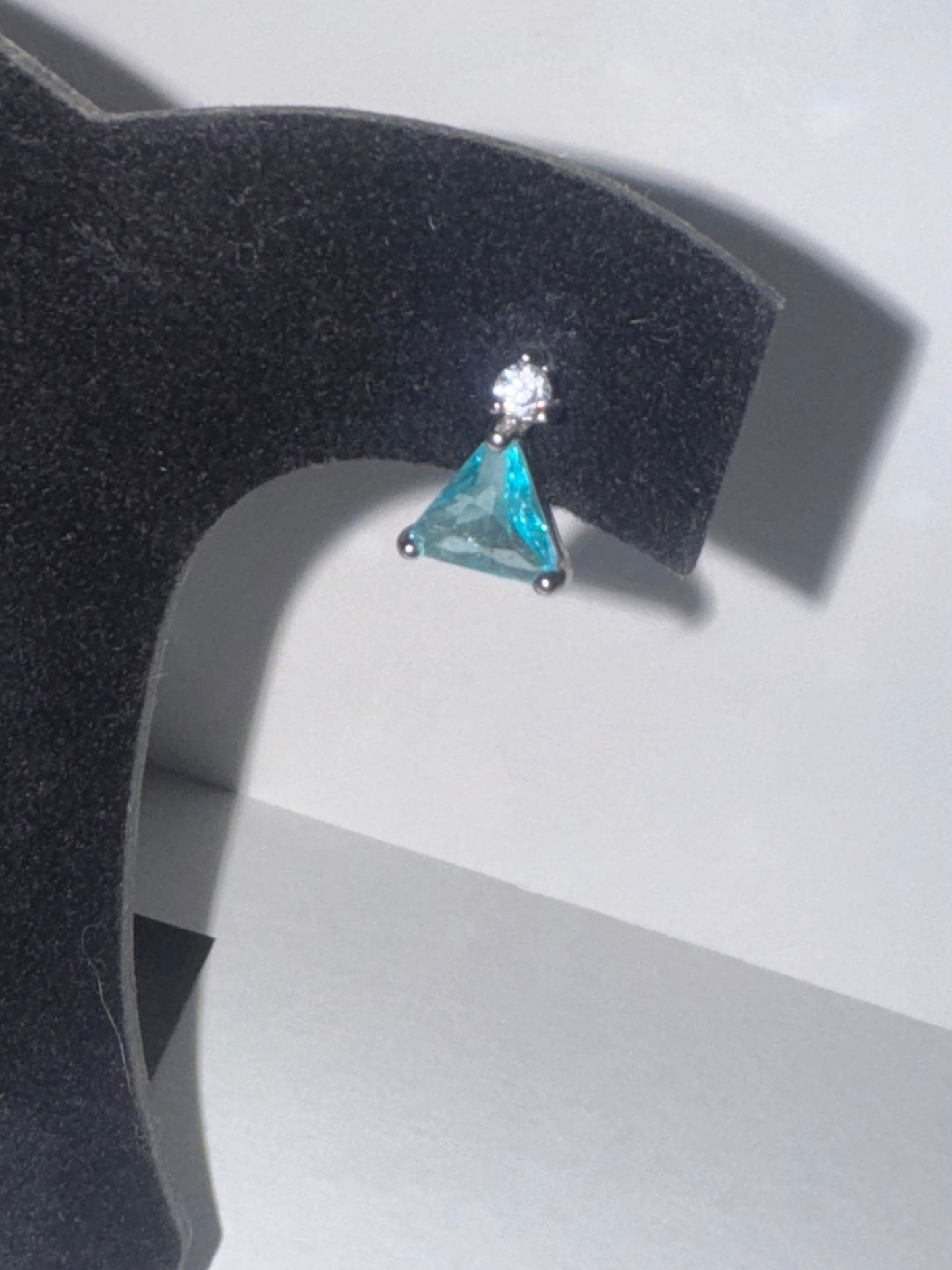 Blue and White CZ Triangle JIC Post Earrings