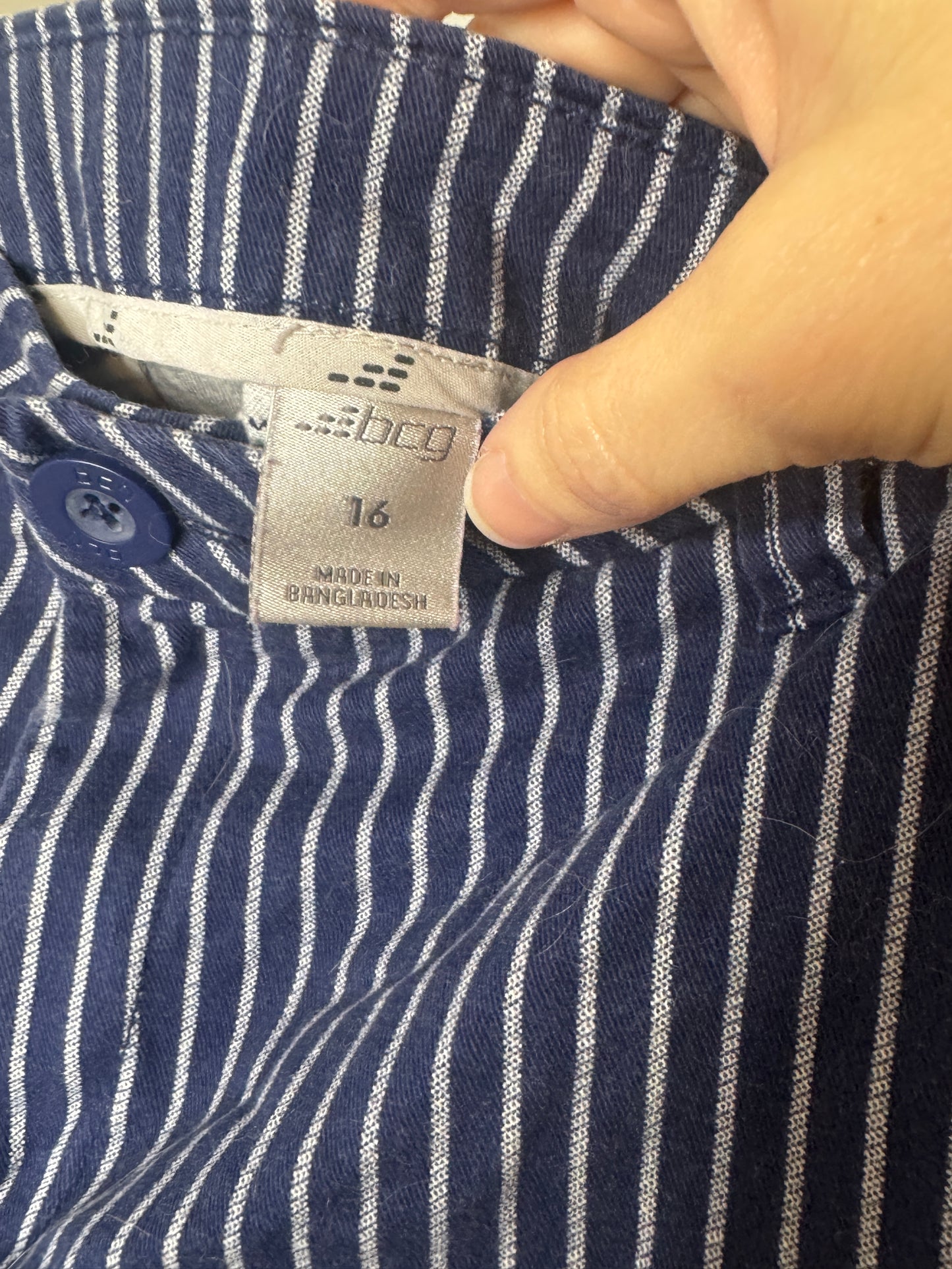 Blue and White Stripe BCG Shorts, Size 16