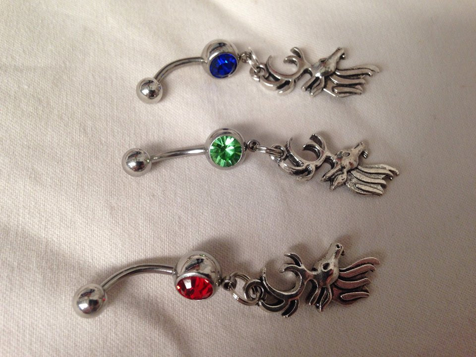Buck Head Red Gem Dangle Belly Ring