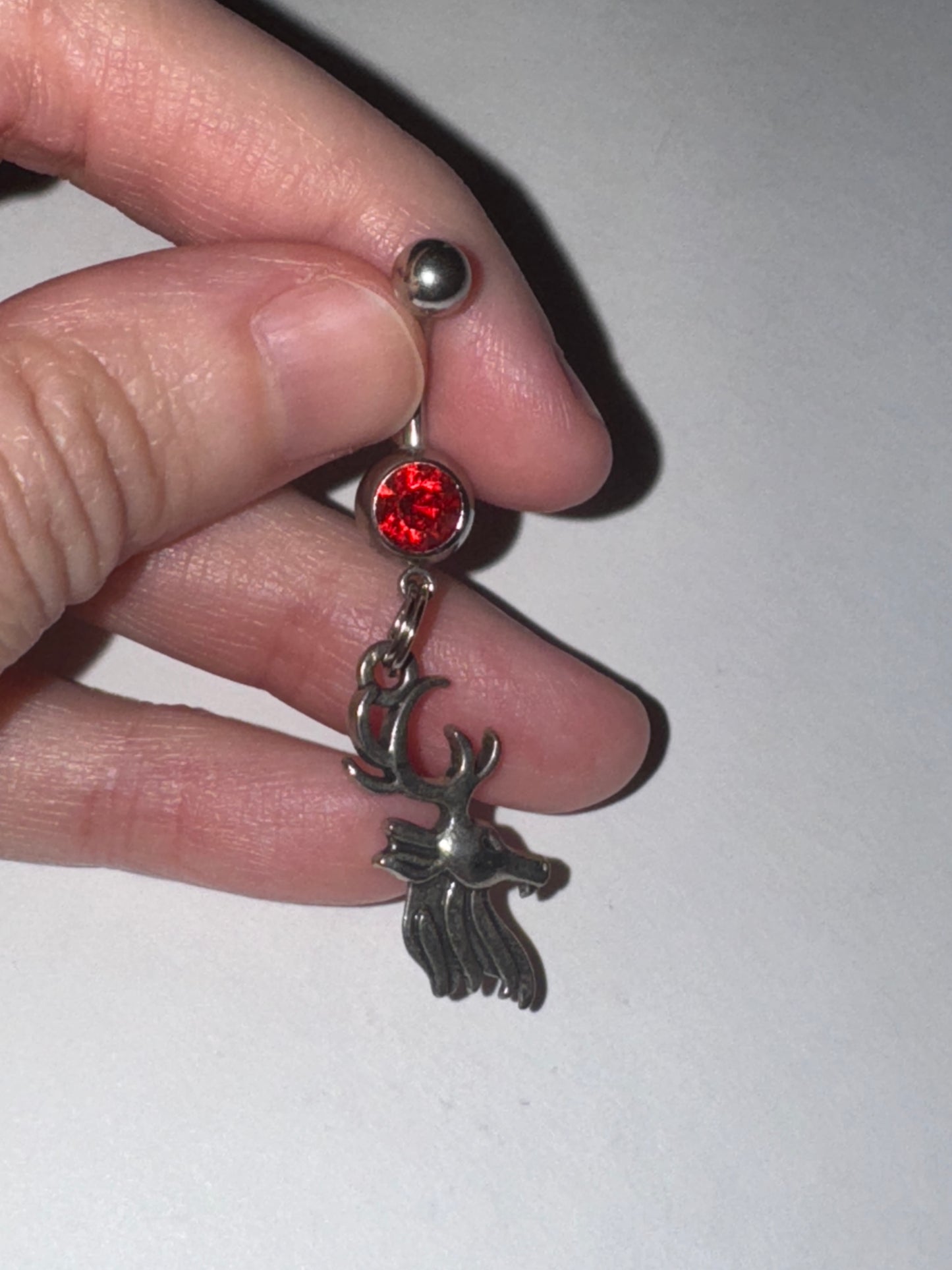 Buck Head Red Gem Dangle Belly Ring