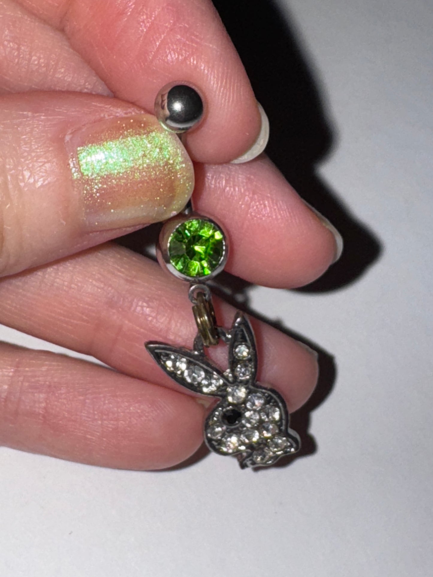 Clear Rhinestone Play boy-looking Bunny Dangle Belly Ring