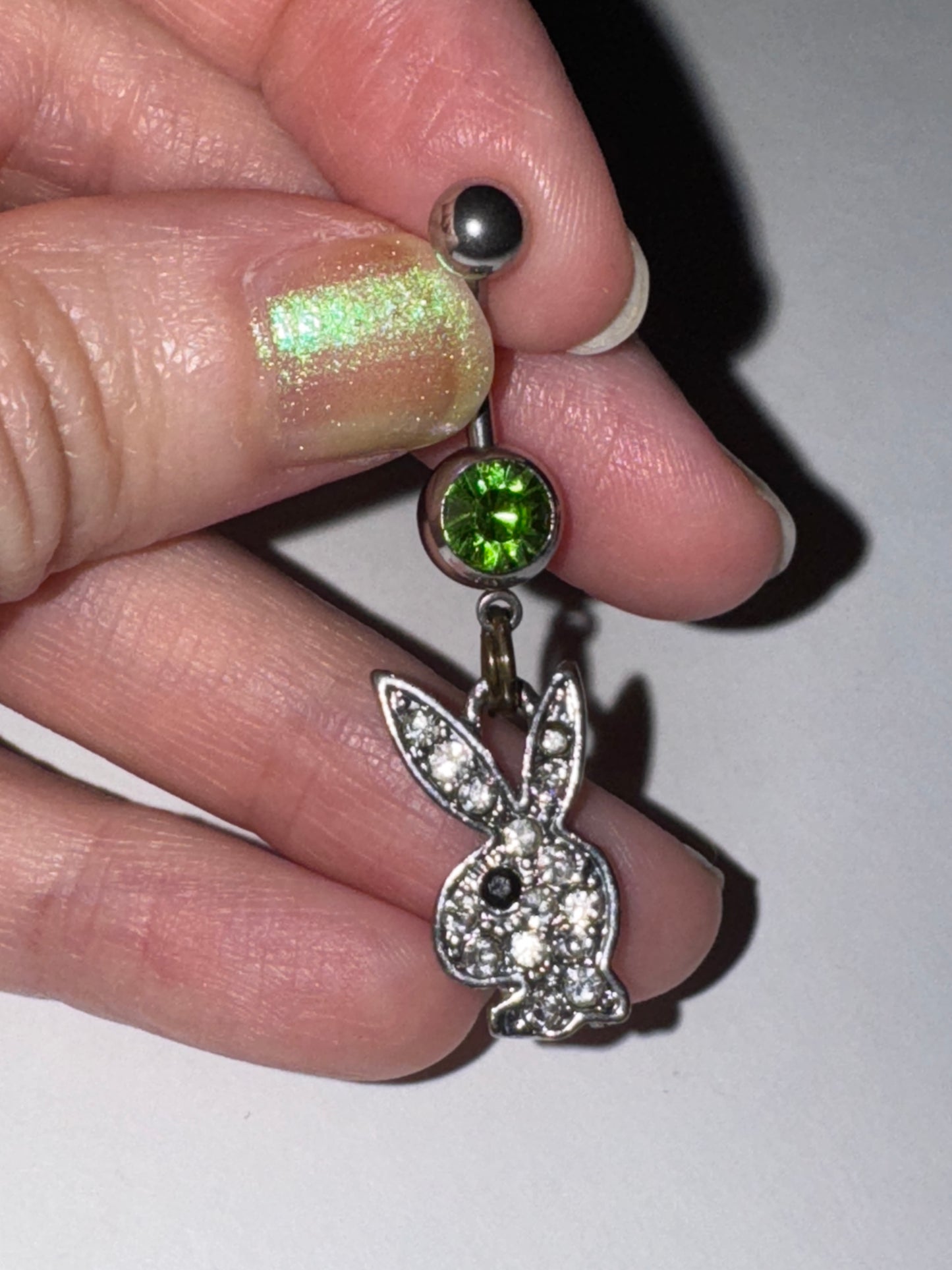 Clear Rhinestone Play boy-looking Bunny Dangle Belly Ring
