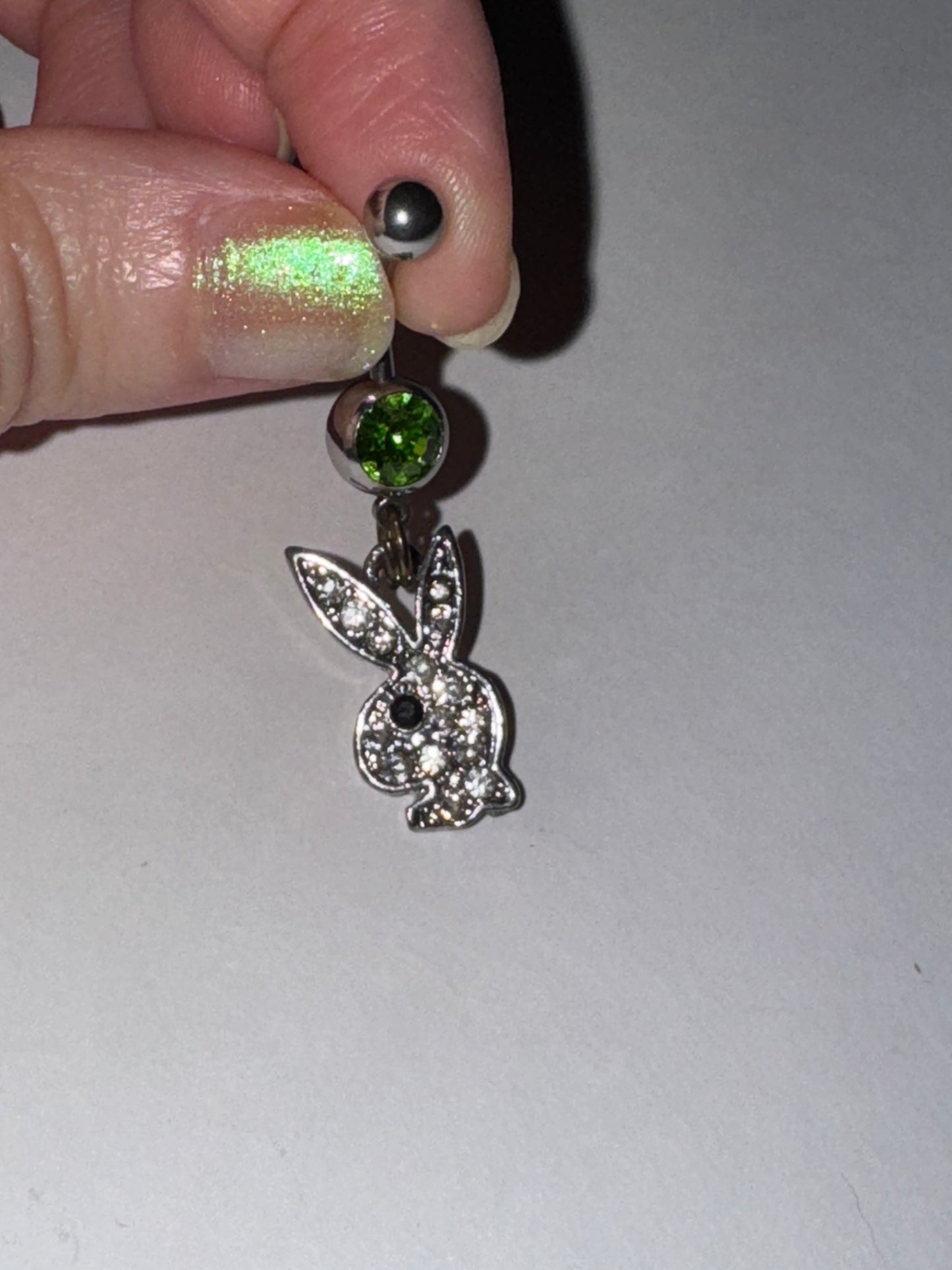 Clear Rhinestone Play boy-looking Bunny Dangle Belly Ring