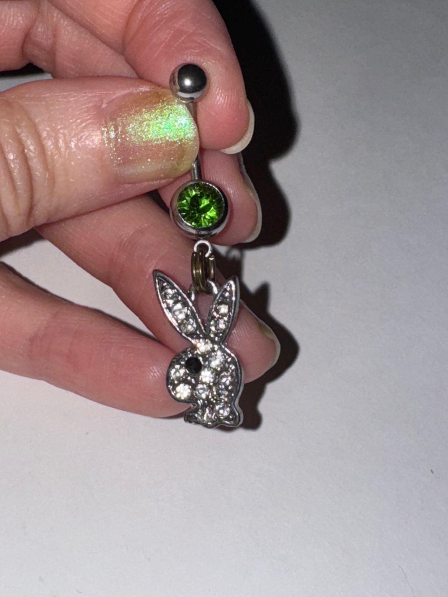 Clear Rhinestone Play boy-looking Bunny Dangle Belly Ring