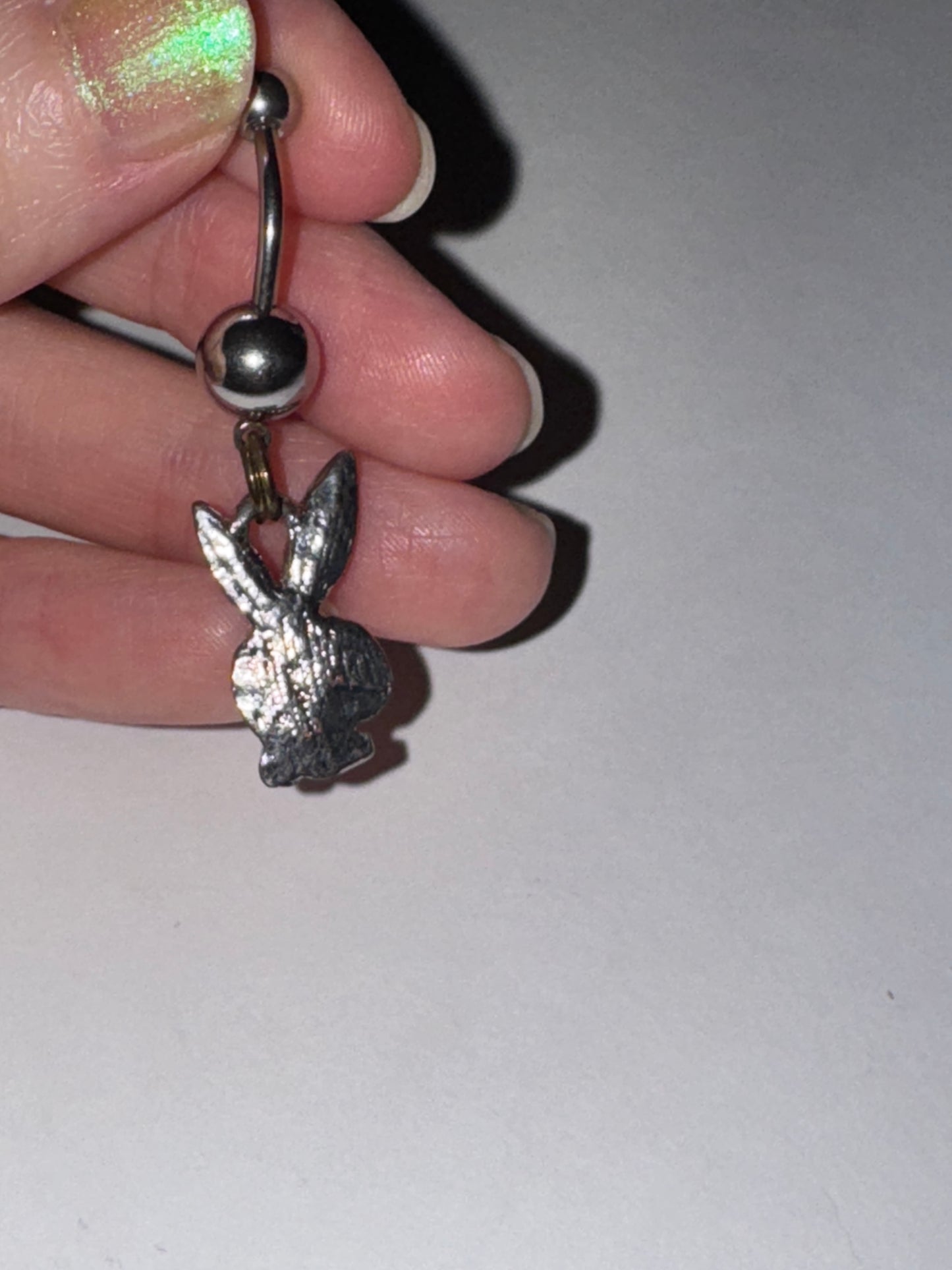 Clear Rhinestone Play boy-looking Bunny Dangle Belly Ring