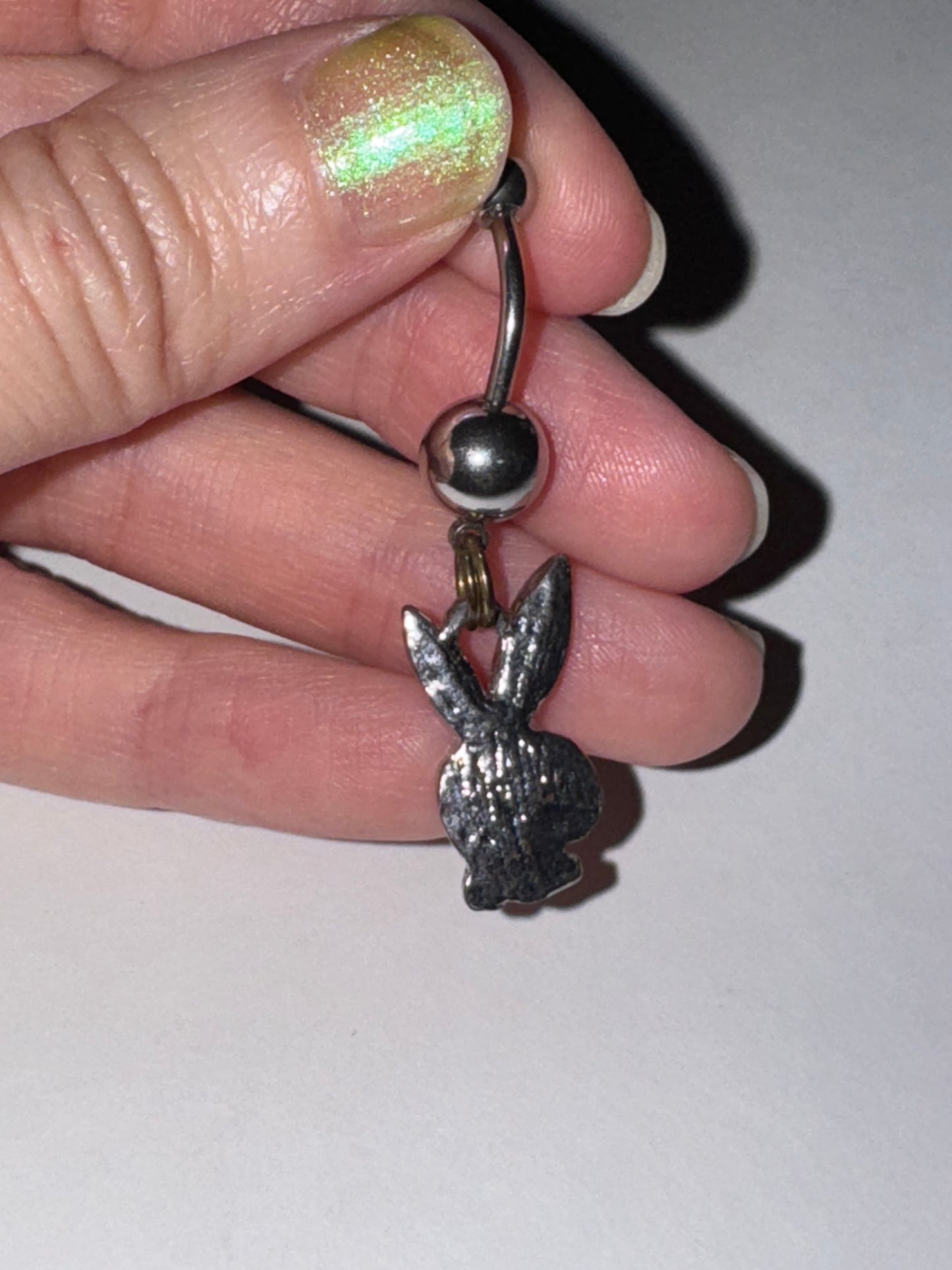 Clear Rhinestone Play boy-looking Bunny Dangle Belly Ring