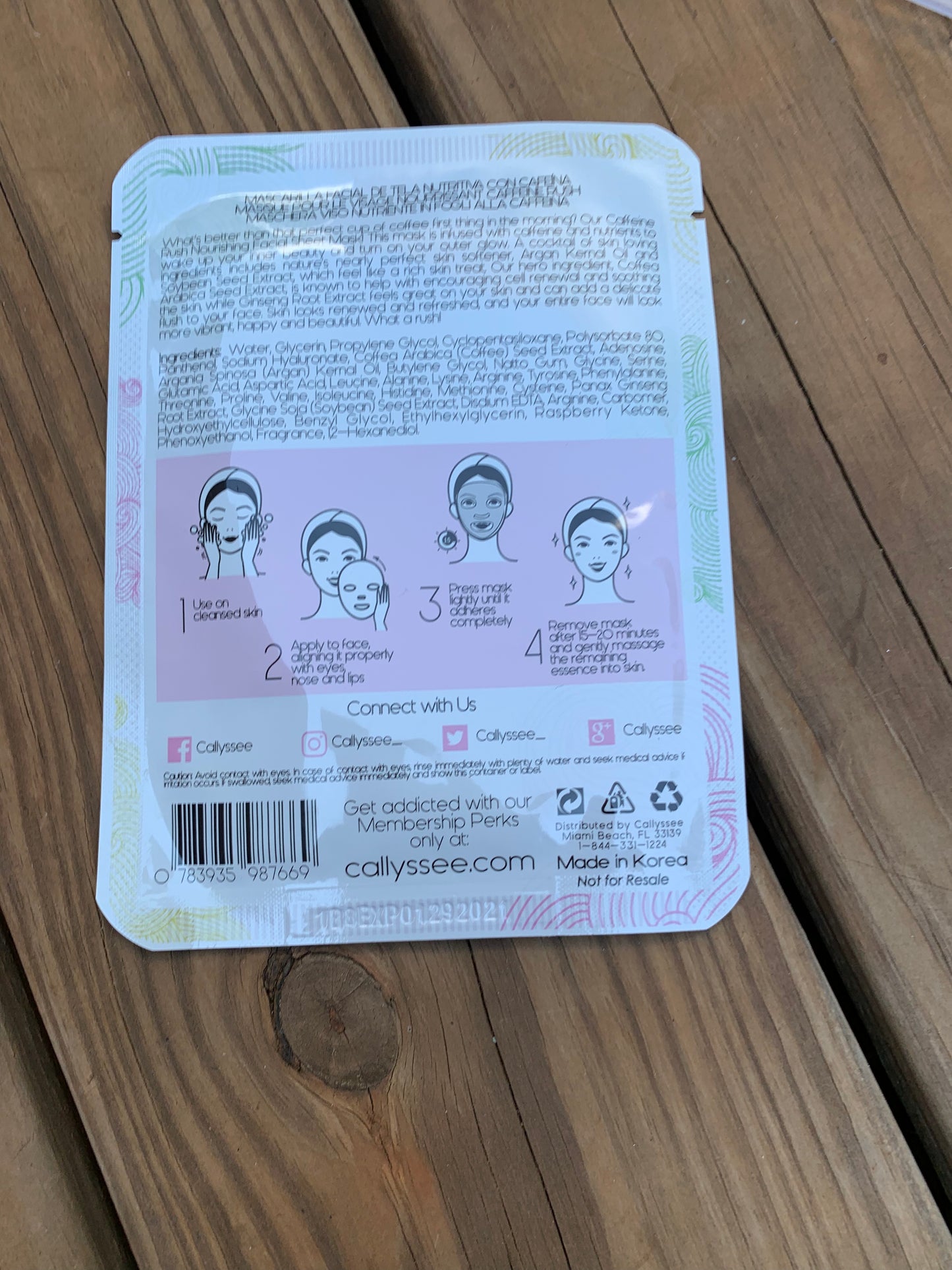 CALLYSSEE Caffeine Rush Nourishing Facial Sheet Mask