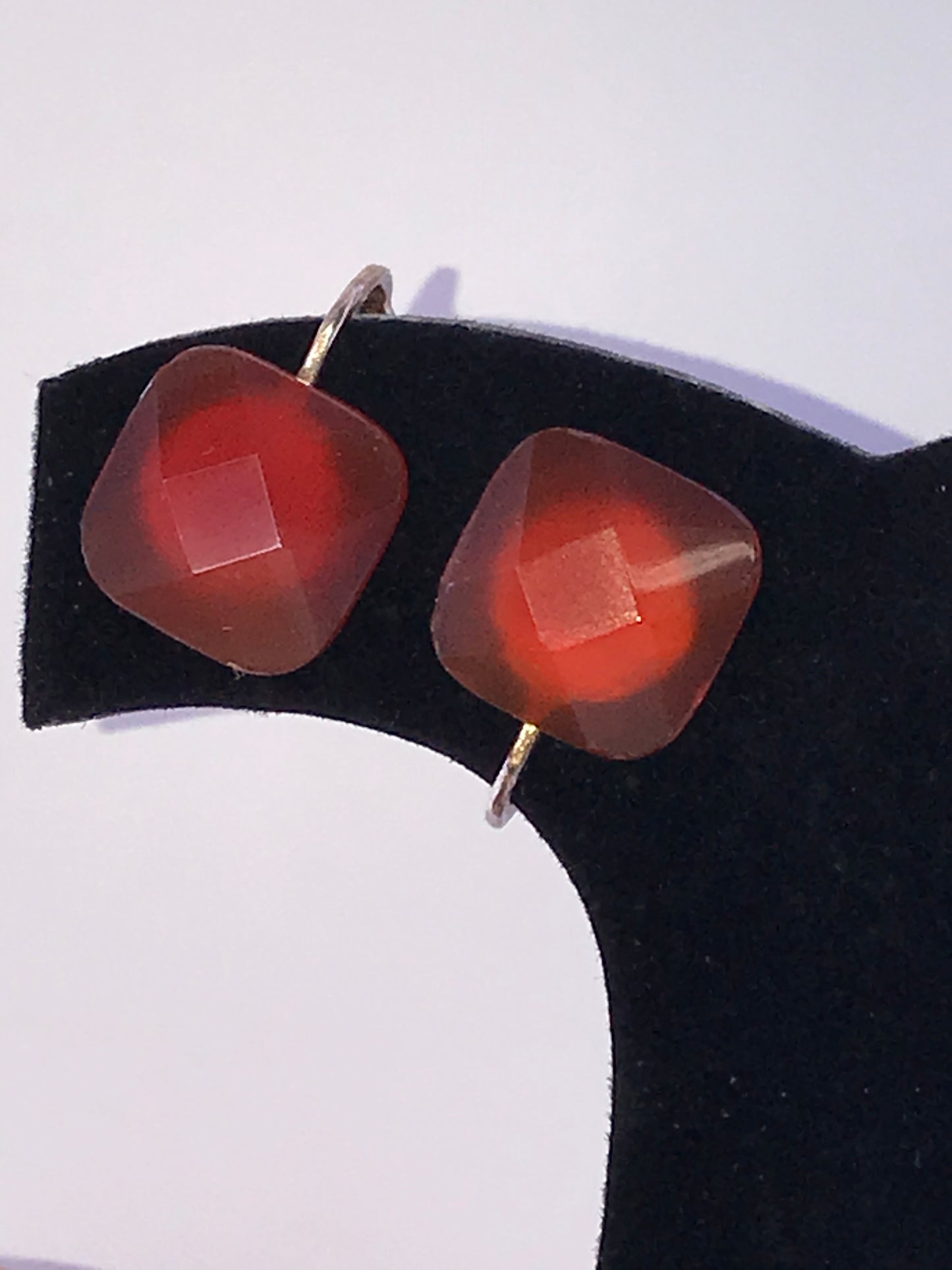 Square faceted Carnelian Clip Earrings