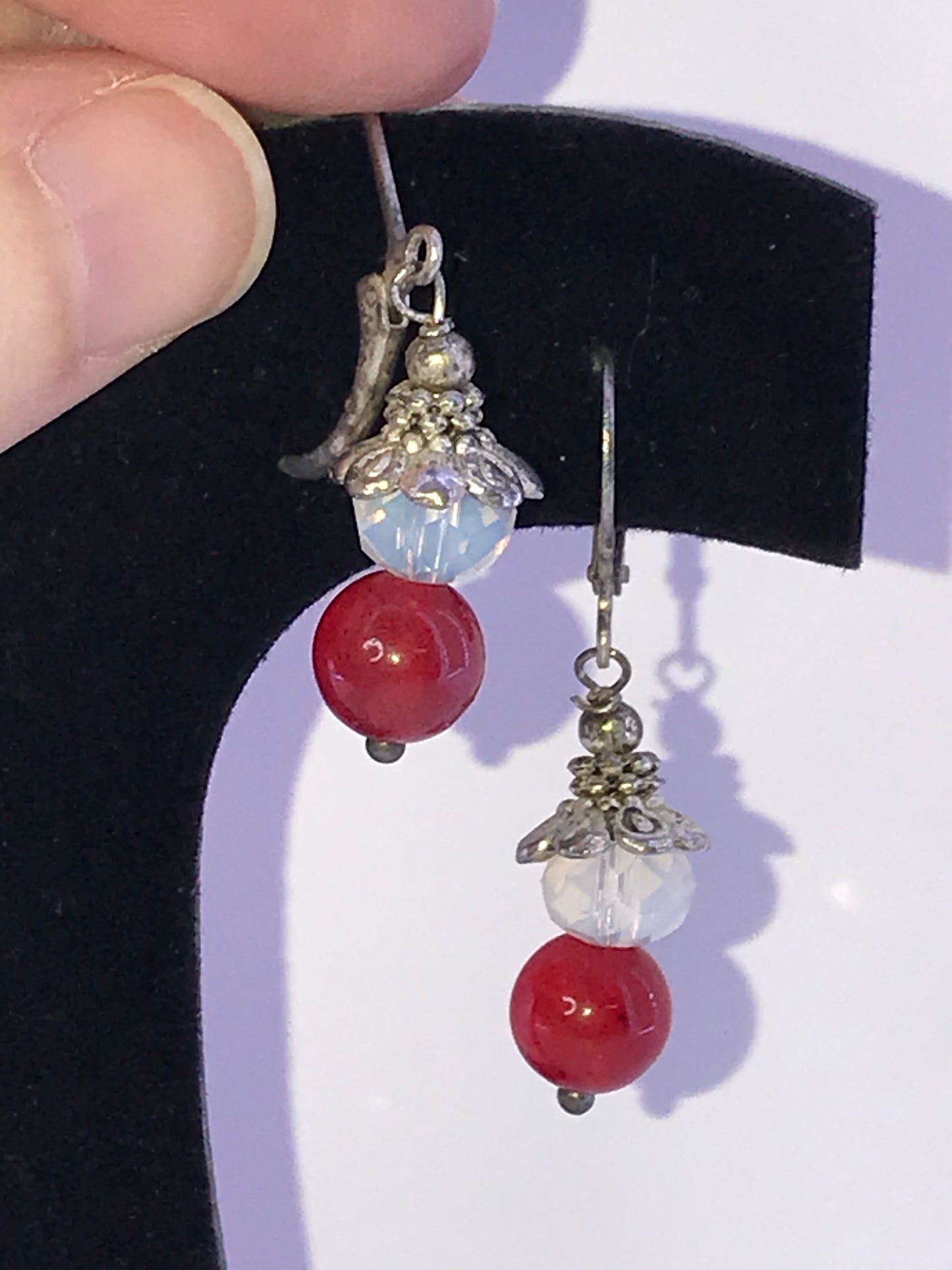 Carnelian and Opalite Lever-back Earrings