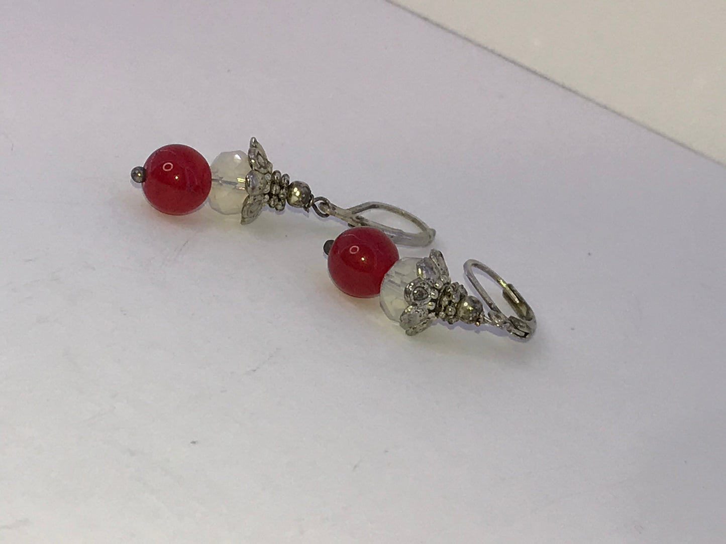 Carnelian and Opalite Lever-back Earrings