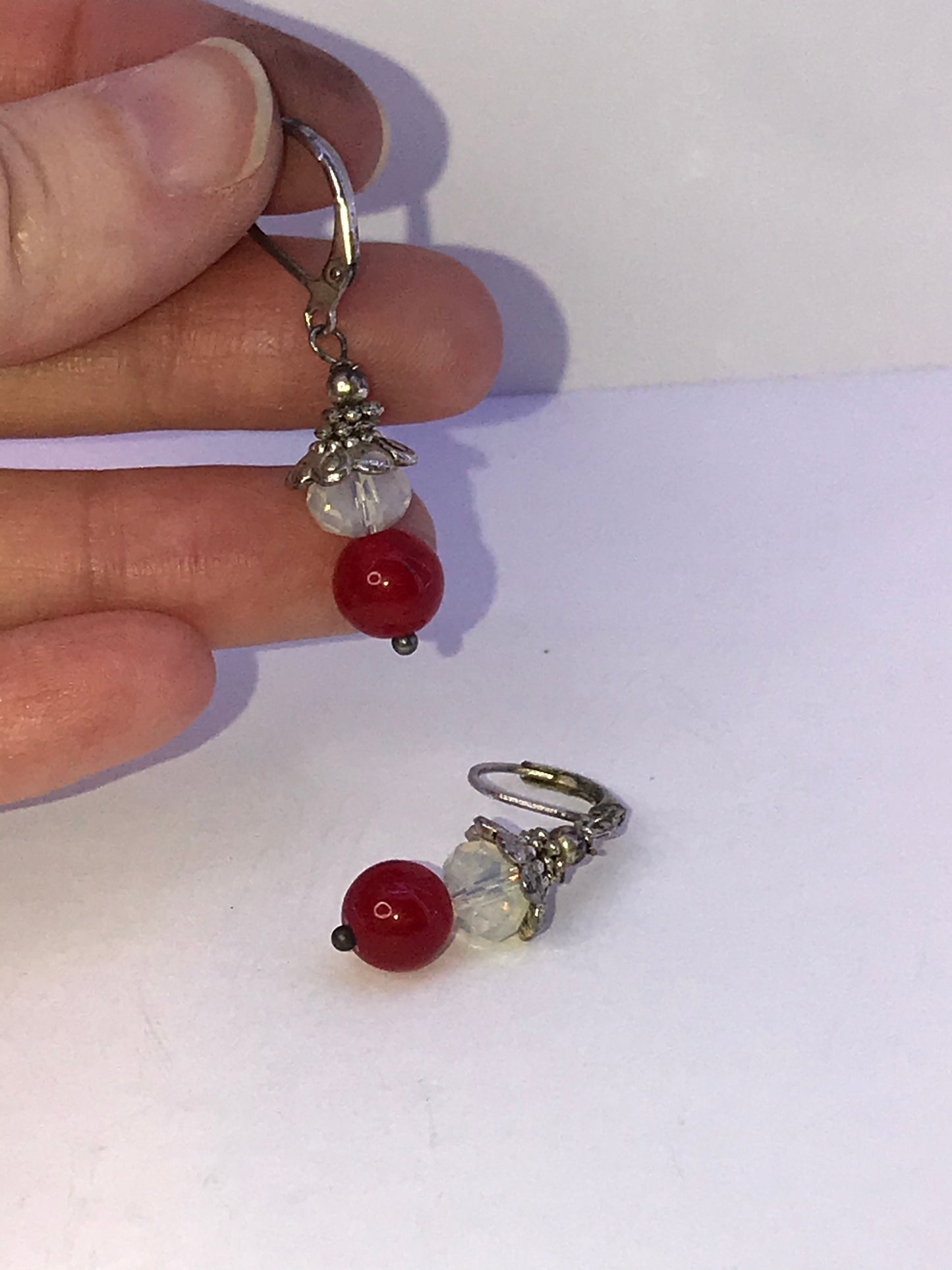 Carnelian and Opalite Lever-back Earrings