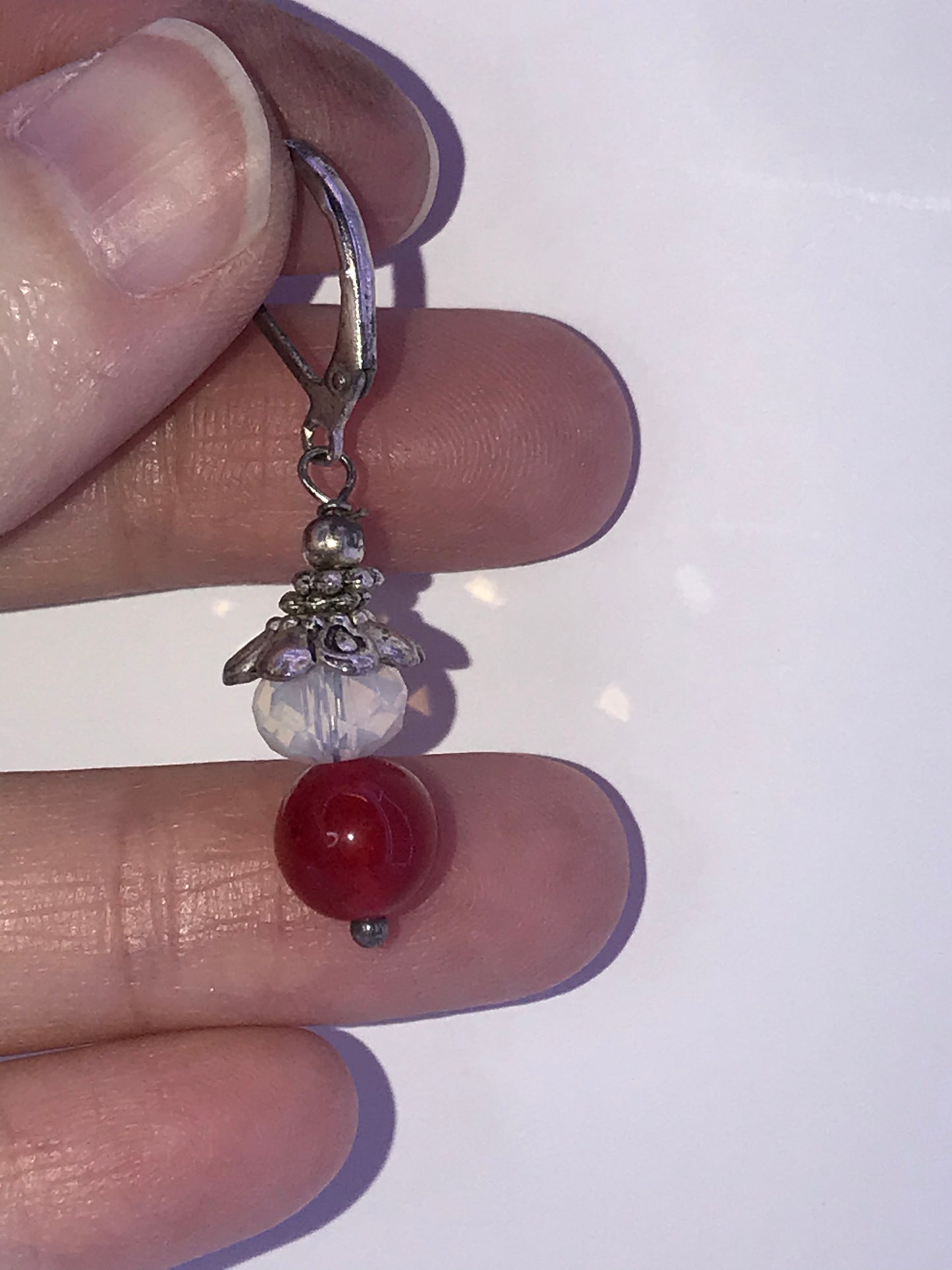 Carnelian and Opalite Lever-back Earrings