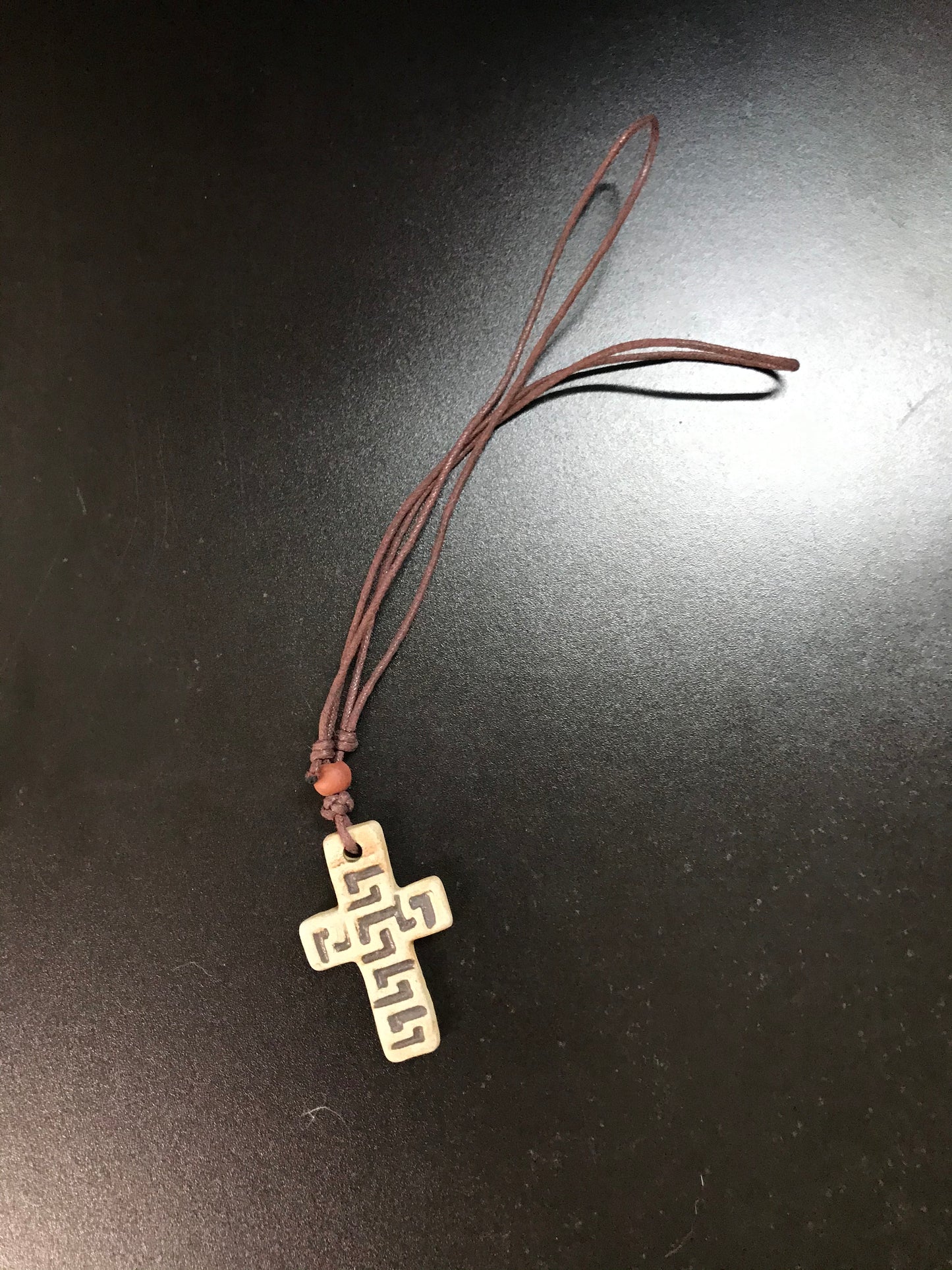 16-28" Long Brown Cord Necklace with Ceramic Focal Bead