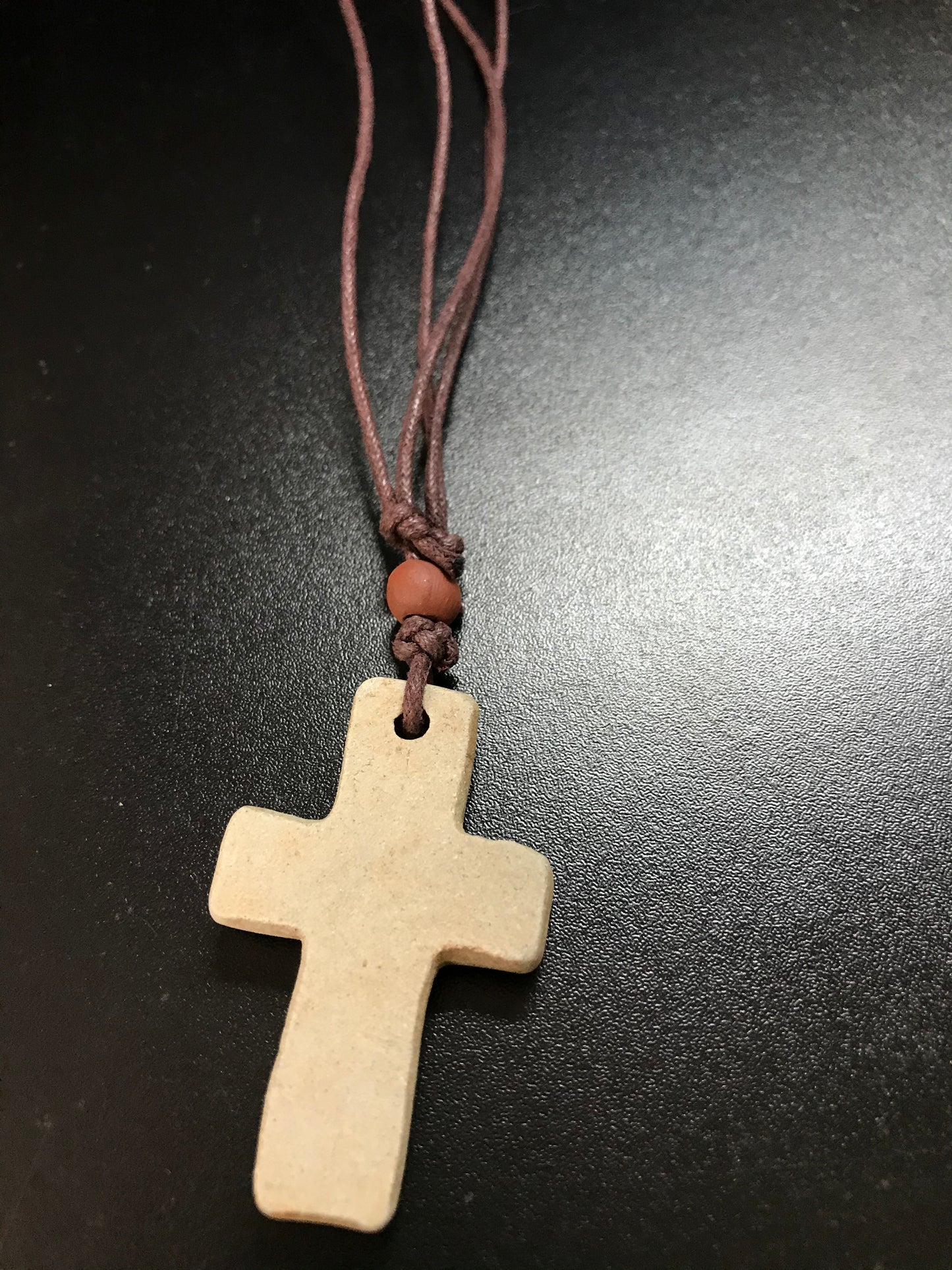 16-28" Long Brown Cord Necklace with Ceramic Focal Bead