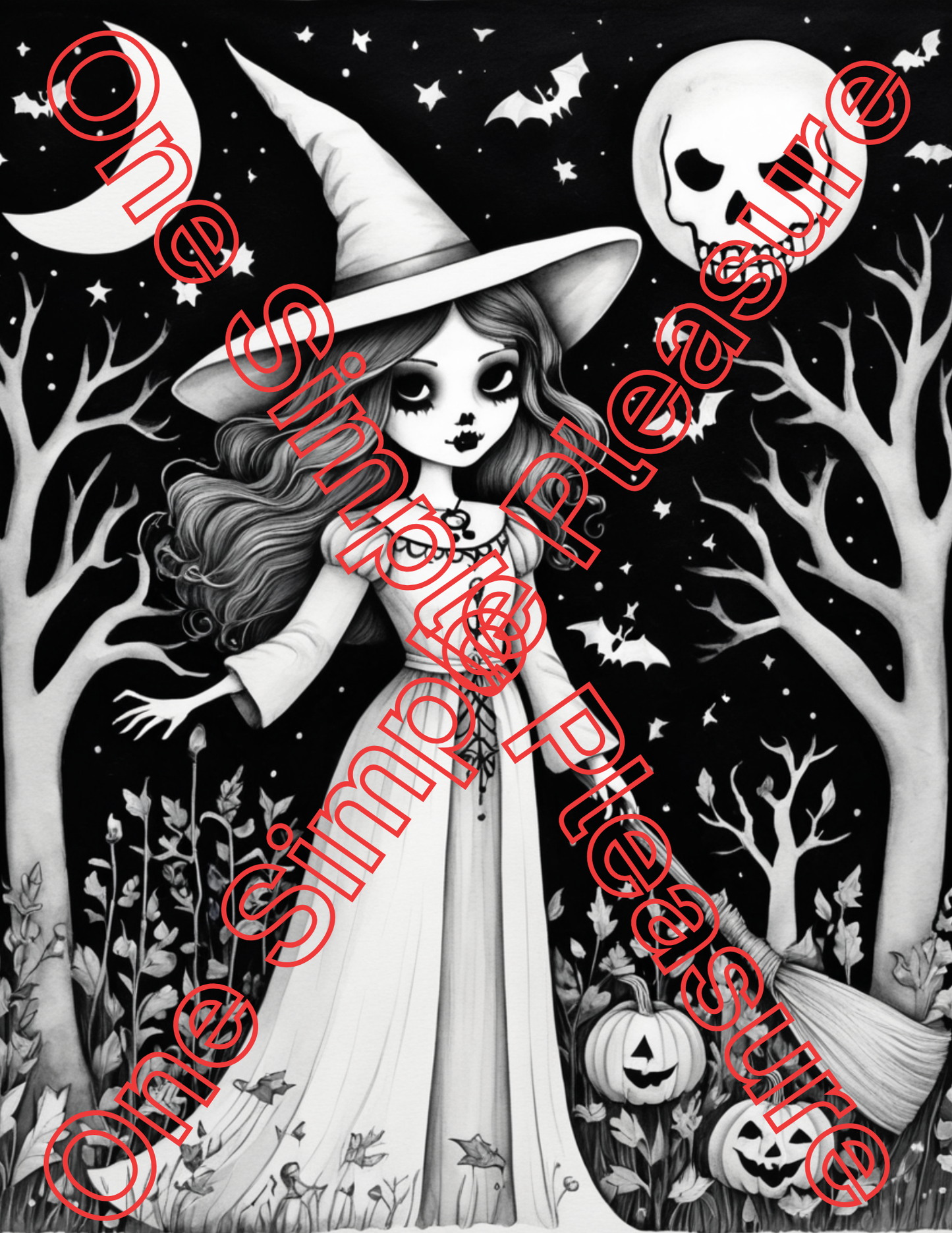 Witch and Halloween Coloring Pages, 33 pages
